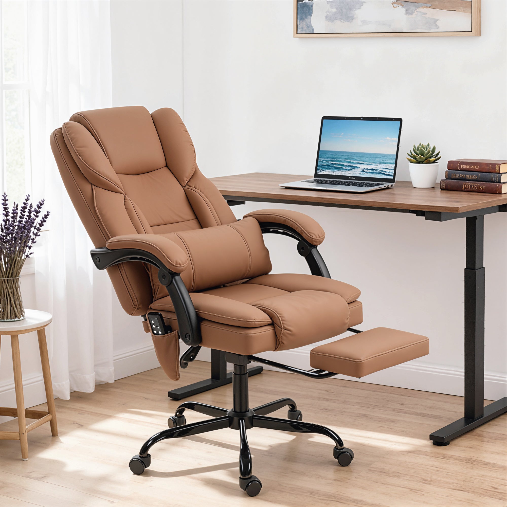 Massage Office Chair - Brown Pet-Friendly Faux Leather-Office Products > Office Furniture > Office Chairs > Massage Chairs-DECOROLALA