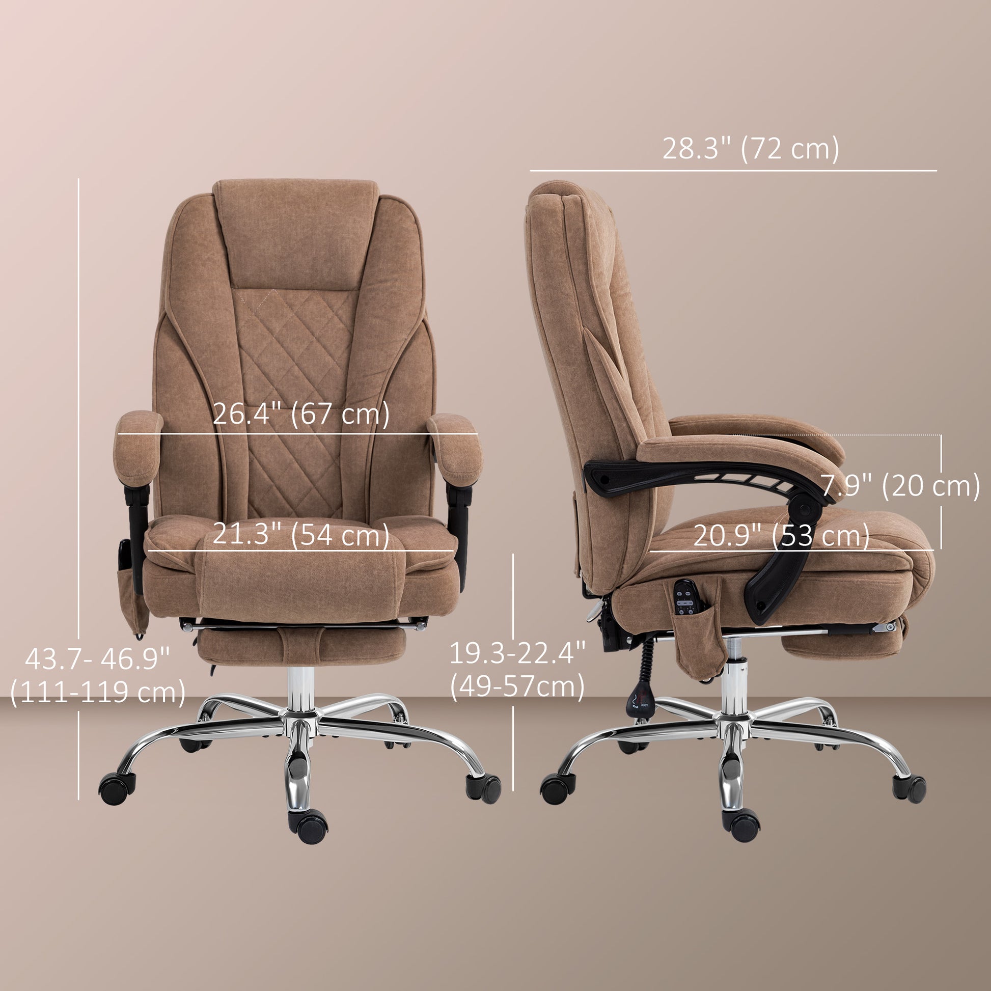 Massage Office Chair - Brown Reclining Velvet with Footrest-DECOROLALA