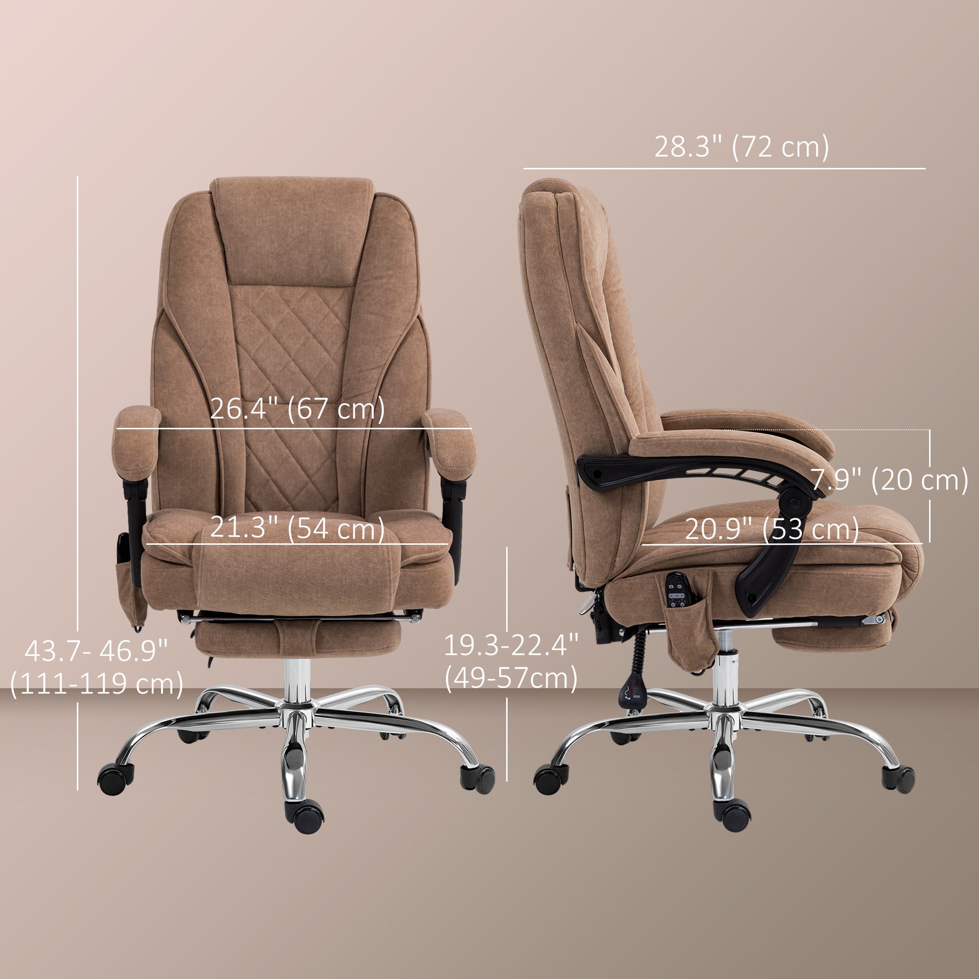 Massage Office Chair - Brown Reclining Velvet with Footrest-DECOROLALA