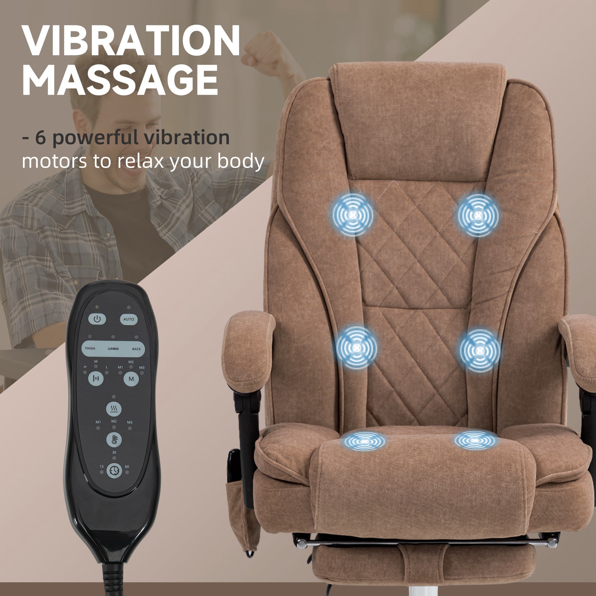 Massage Office Chair - Brown Reclining Velvet with Footrest-DECOROLALA