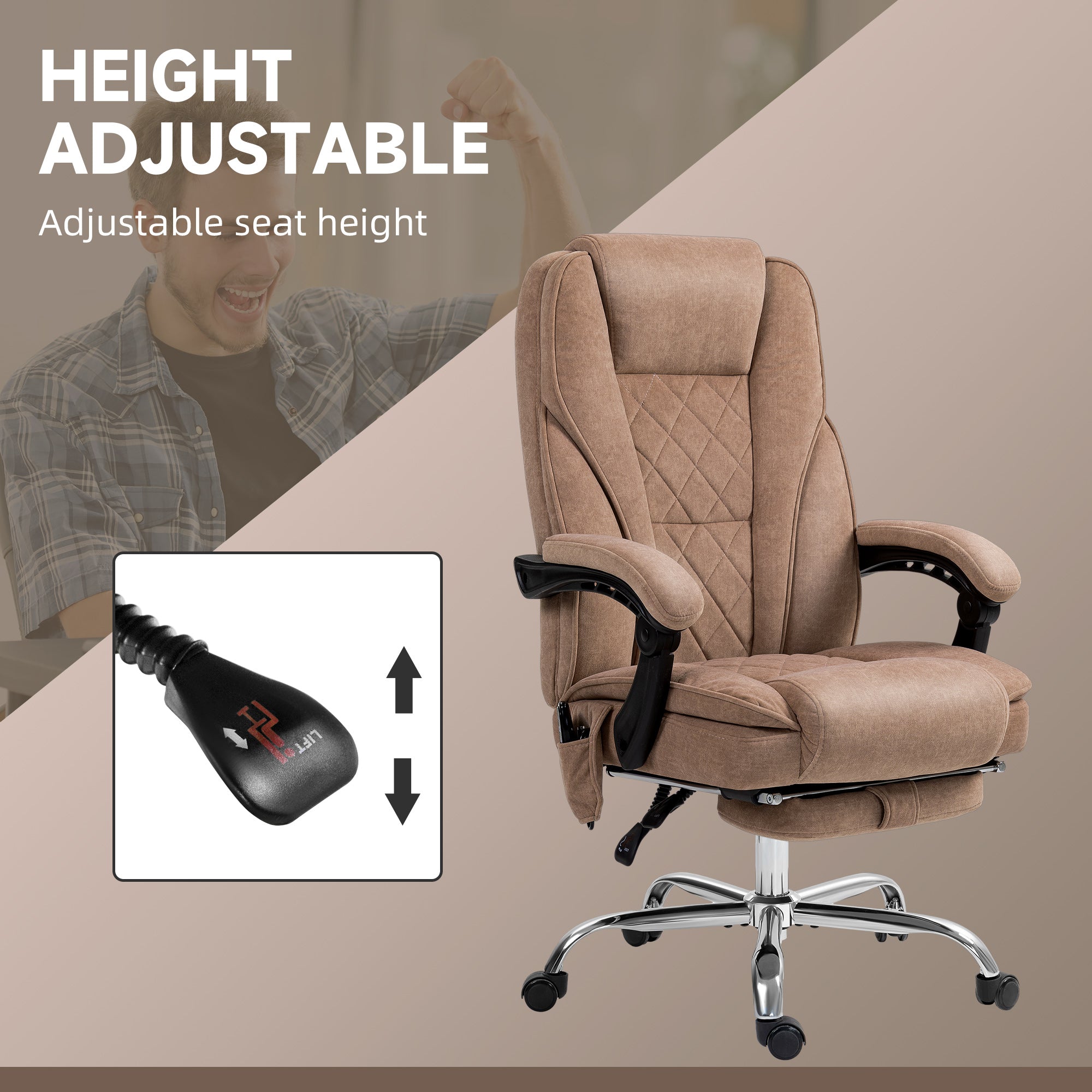 Massage Office Chair - Brown Reclining Velvet with Footrest-DECOROLALA