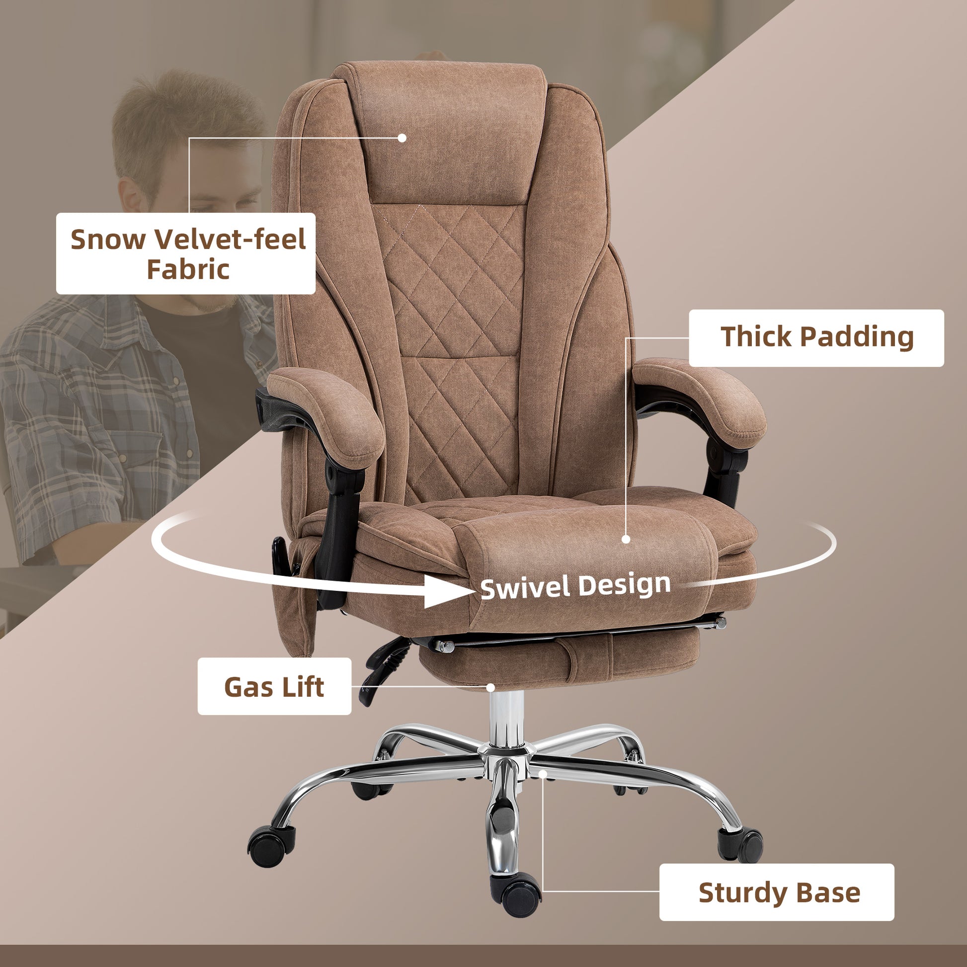 Massage Office Chair - Brown Reclining Velvet with Footrest-DECOROLALA