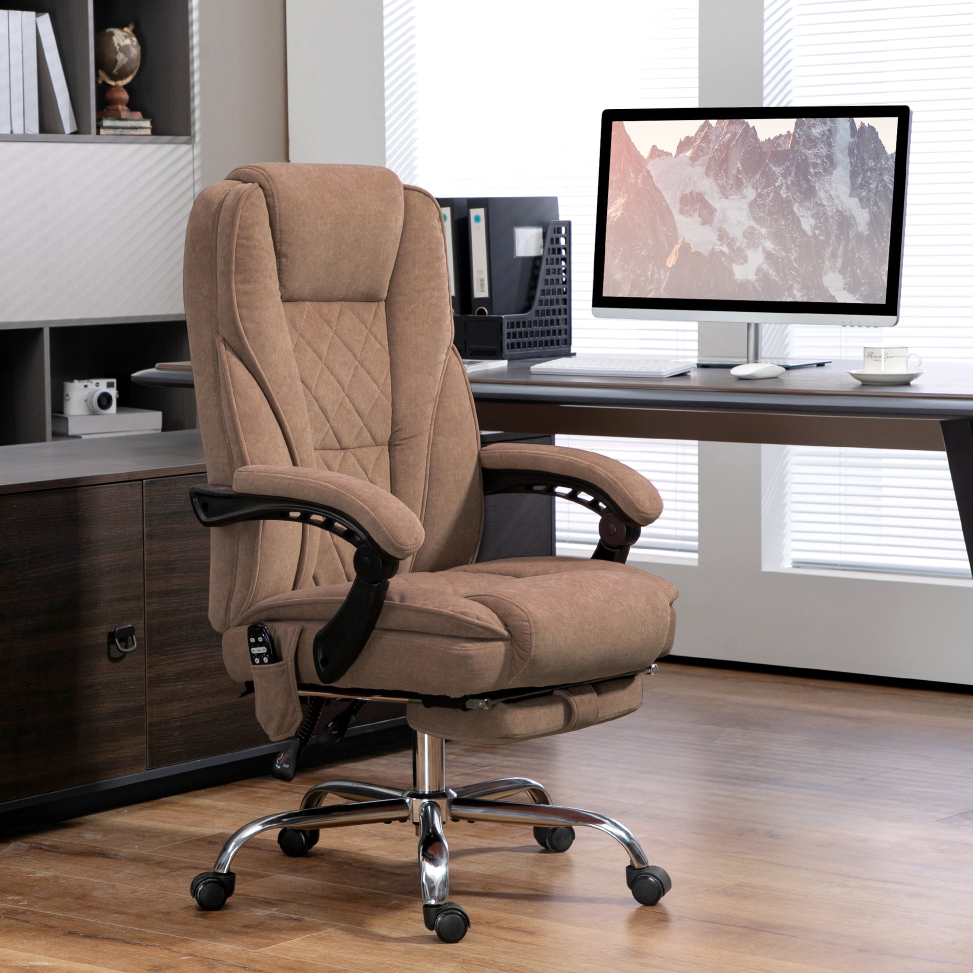 Massage Office Chair - Brown Reclining Velvet with Footrest-DECOROLALA