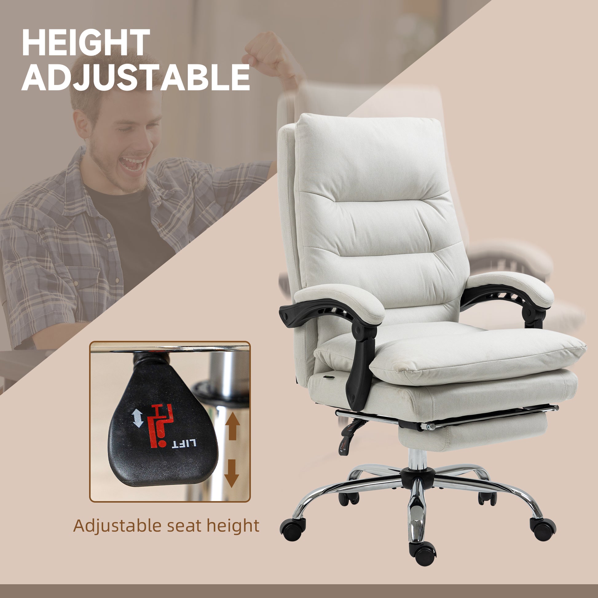 Massage Office Chair - Cream White Reclining-DECOROLALA