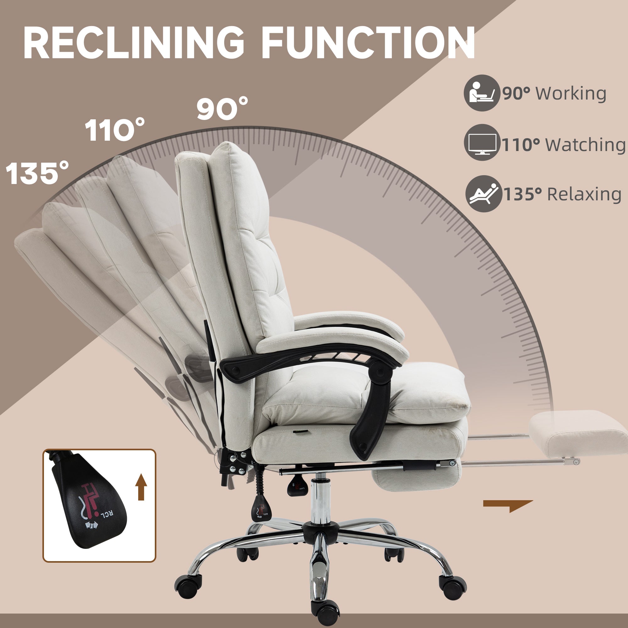 Massage Office Chair - Cream White Reclining-DECOROLALA