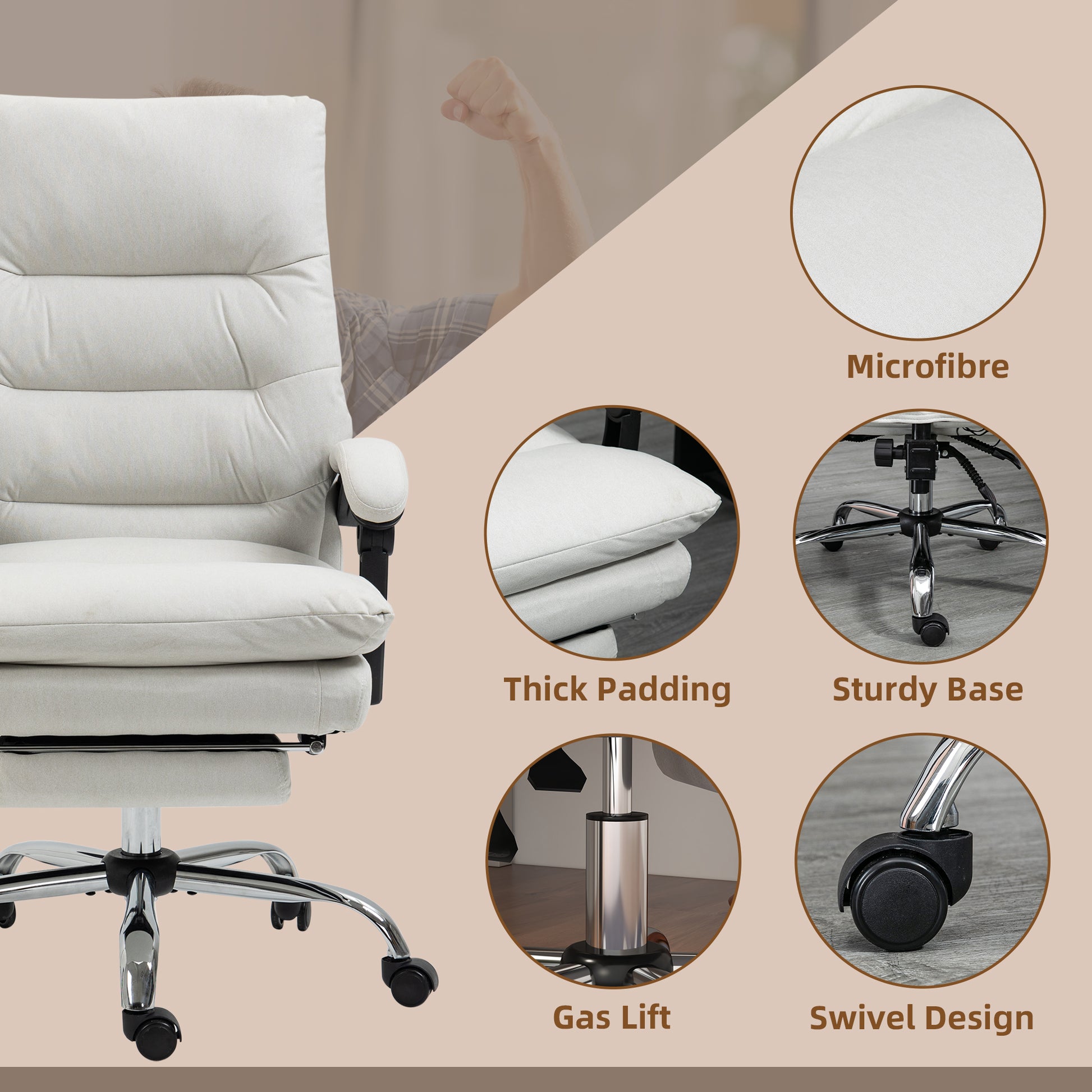 Massage Office Chair - Cream White Reclining-DECOROLALA