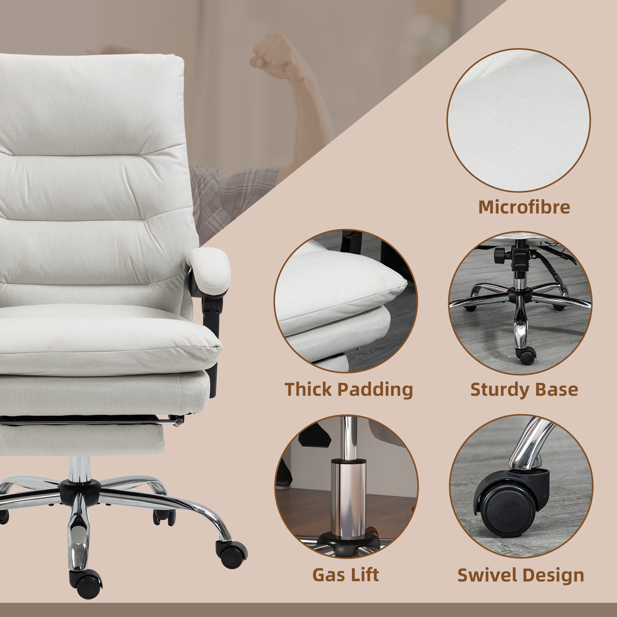 Massage Office Chair - Cream White Reclining-DECOROLALA