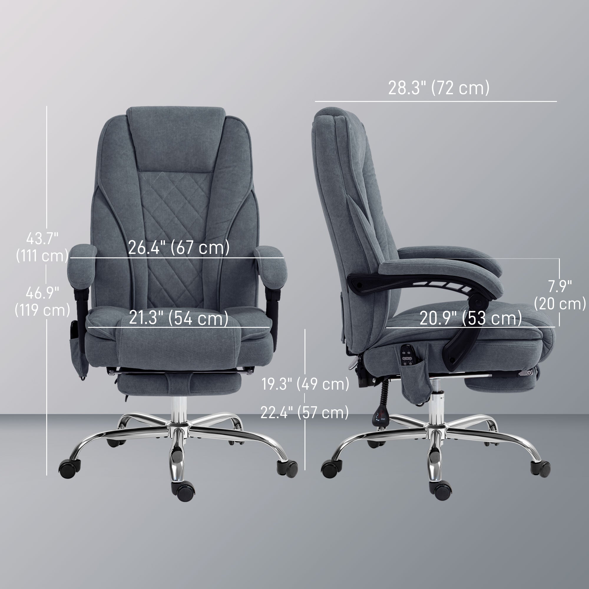 Massage Office Chair - Dark Grey Velvet Reclining with Footrest-DECOROLALA