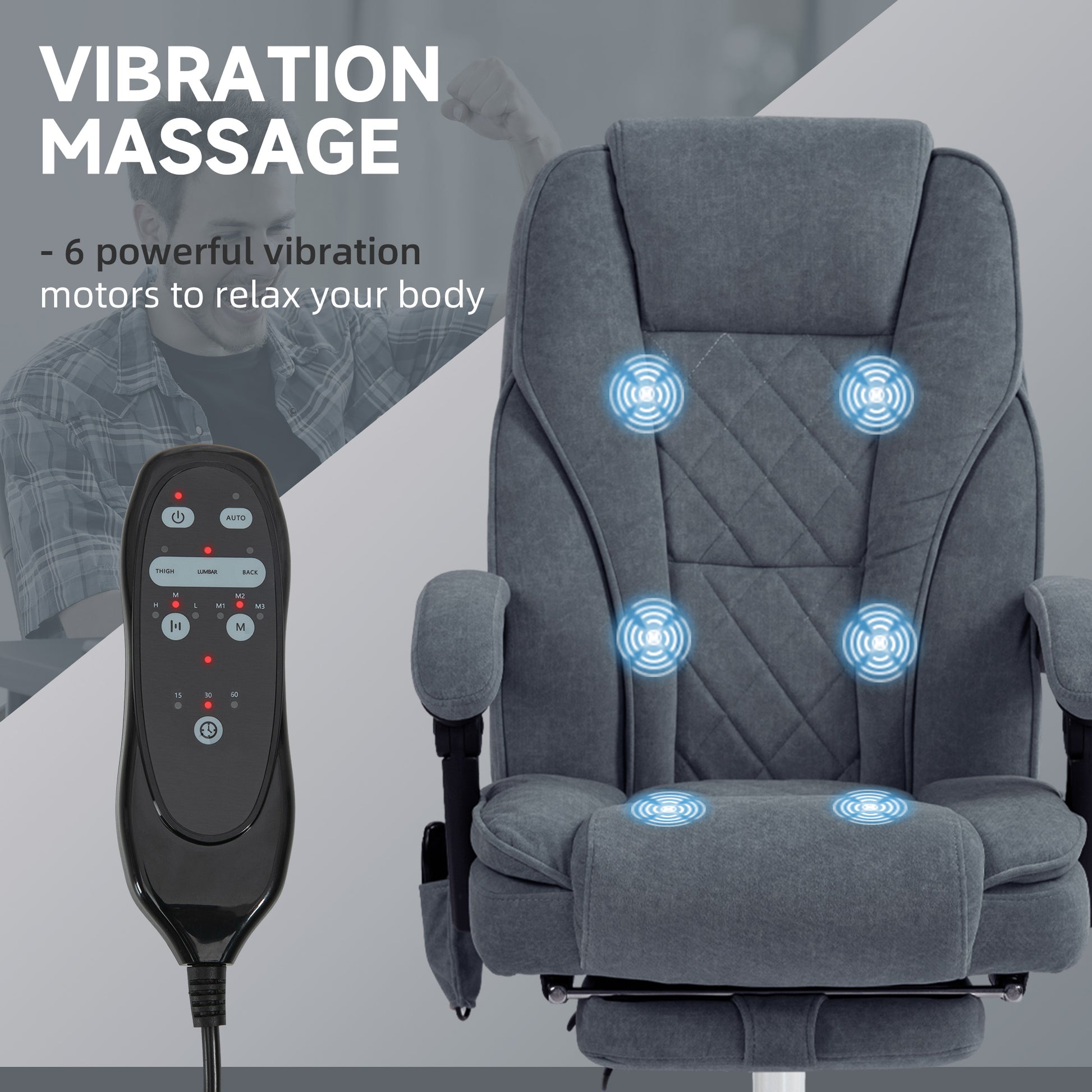 Massage Office Chair - Dark Grey Velvet Reclining with Footrest-DECOROLALA