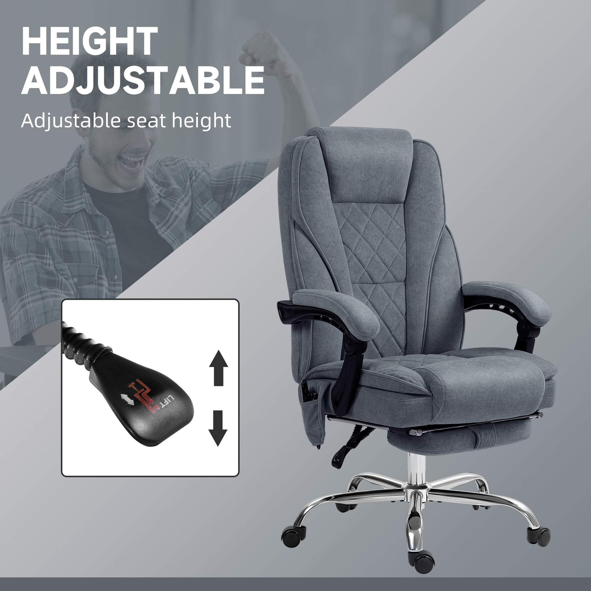 Massage Office Chair - Dark Grey Velvet Reclining with Footrest-DECOROLALA