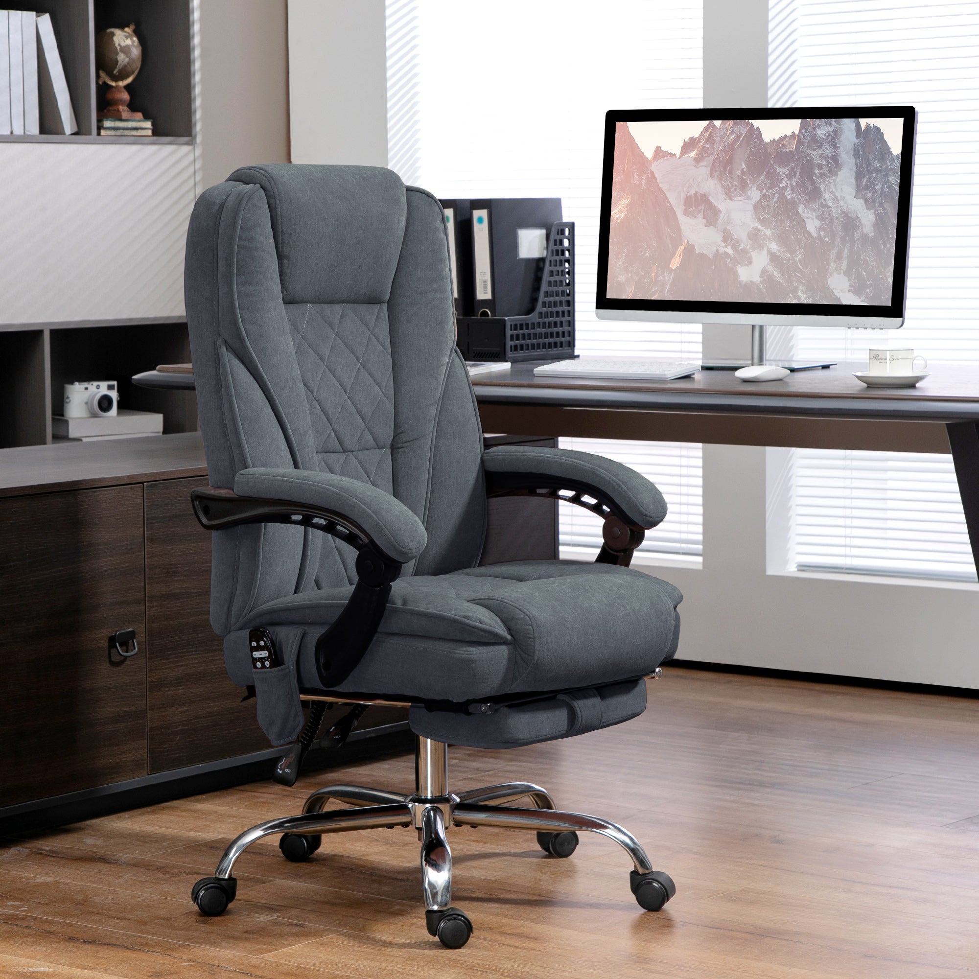 Massage Office Chair - Dark Grey Velvet Reclining with Footrest-DECOROLALA