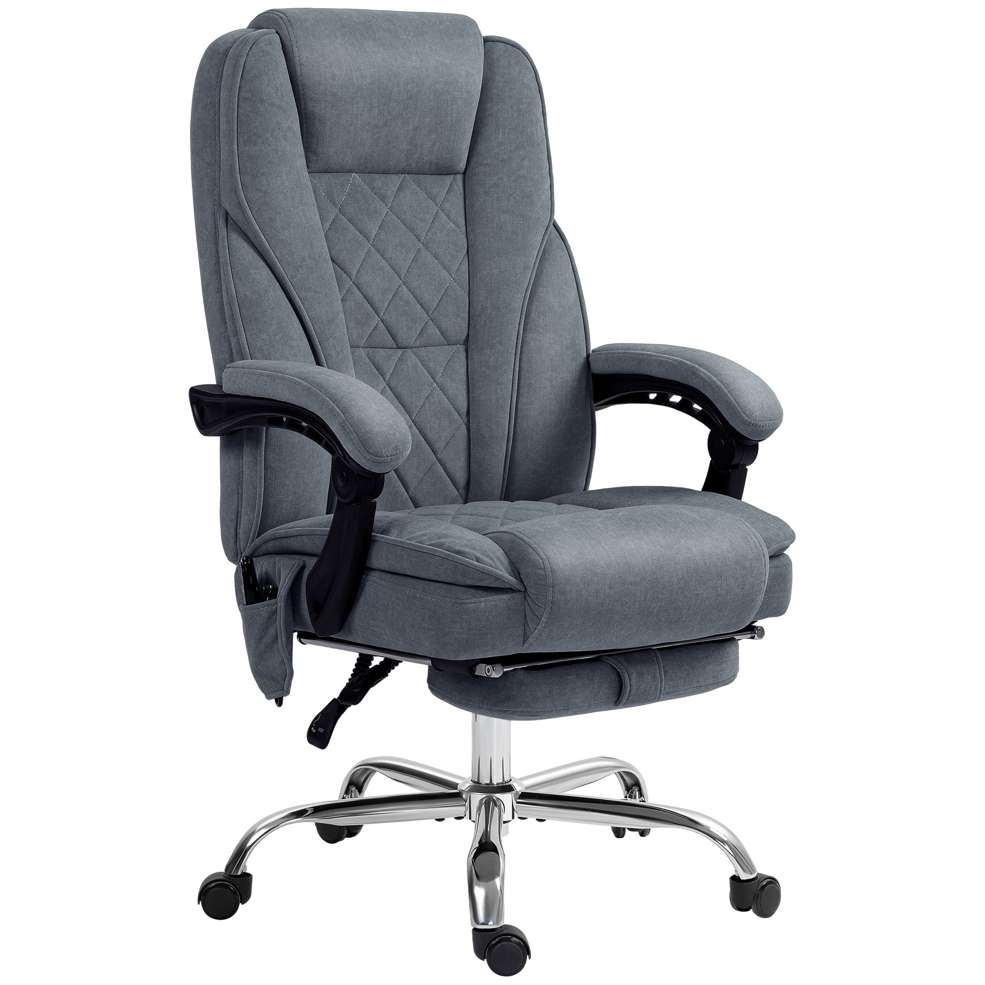Massage Office Chair - Dark Grey Velvet Reclining with Footrest-DECOROLALA
