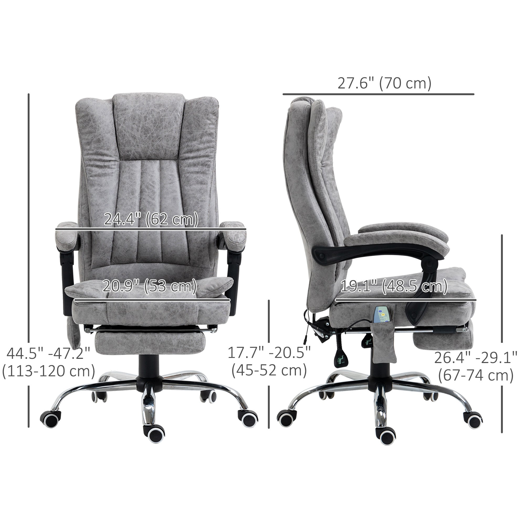 Massage Office Chair Grey Recliner Footrest-DECOROLALA
