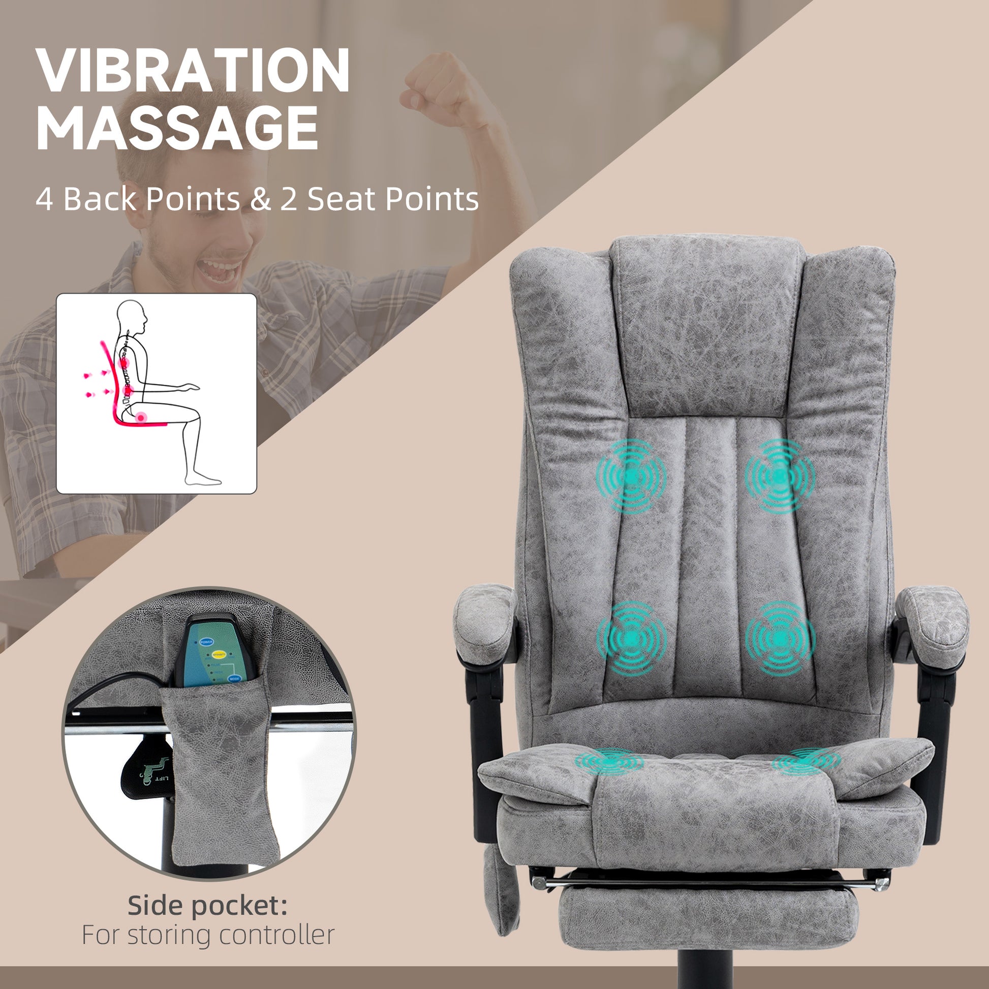 Massage Office Chair Grey Recliner Footrest-DECOROLALA