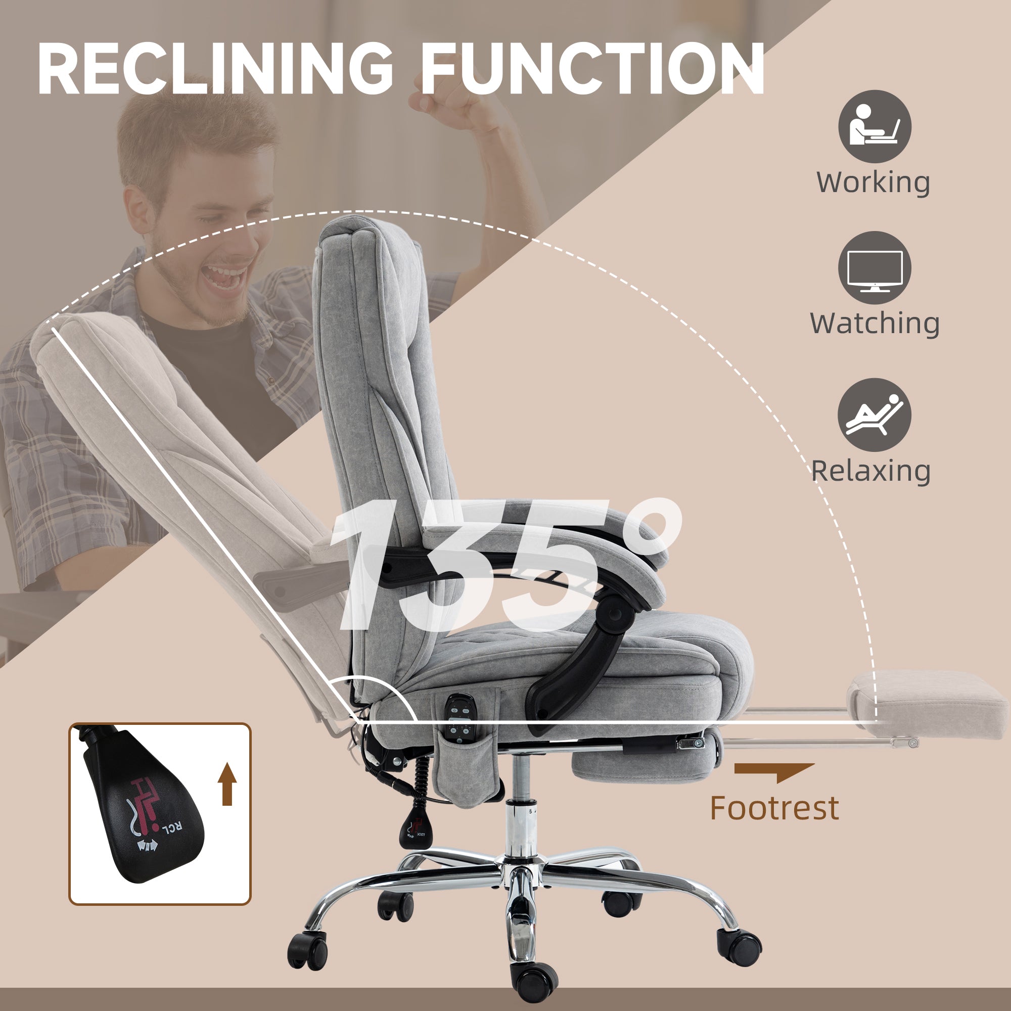 Massage Office Chair - Grey Reclining-DECOROLALA