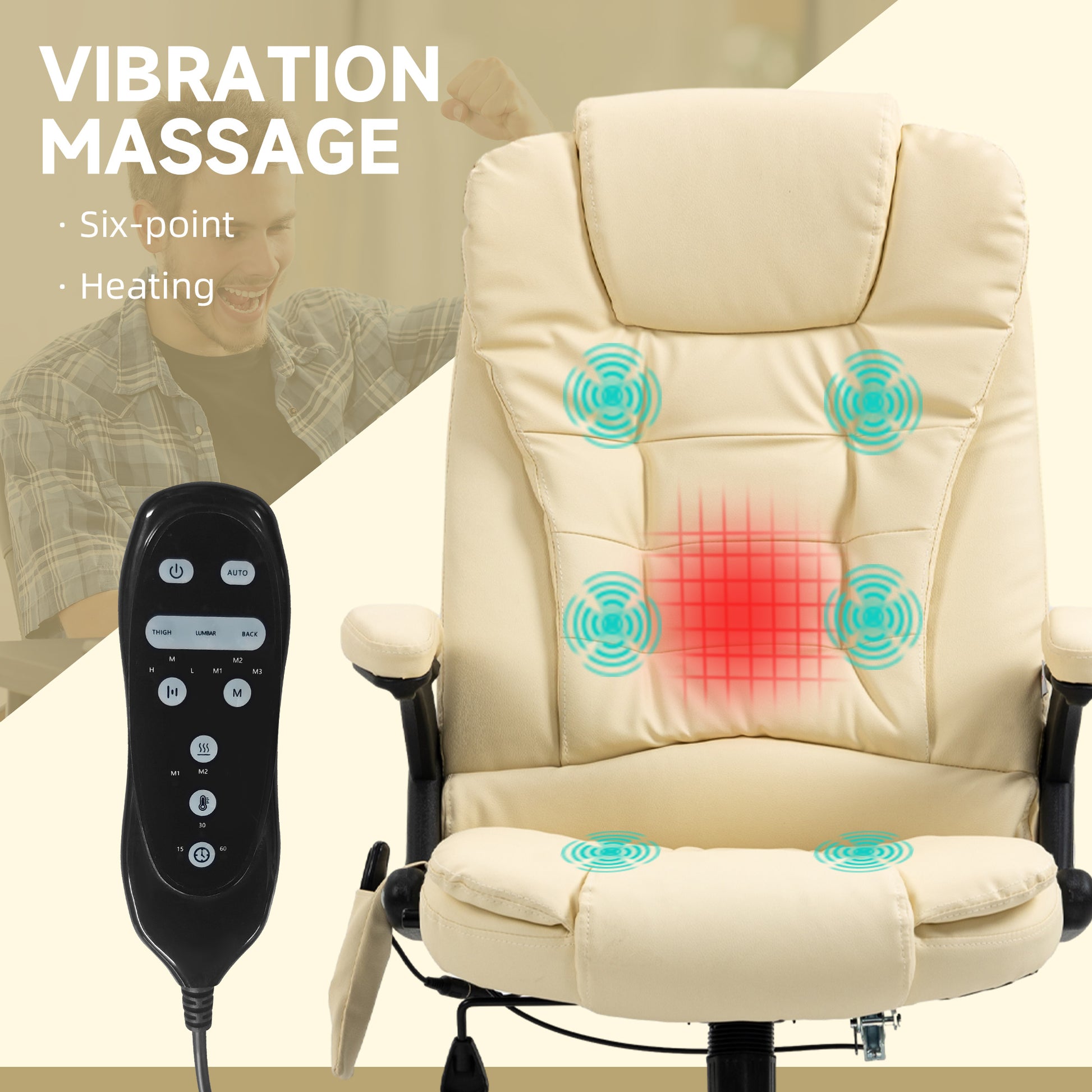 Massage Office Chair Heated Ergonomic Beige-DECOROLALA