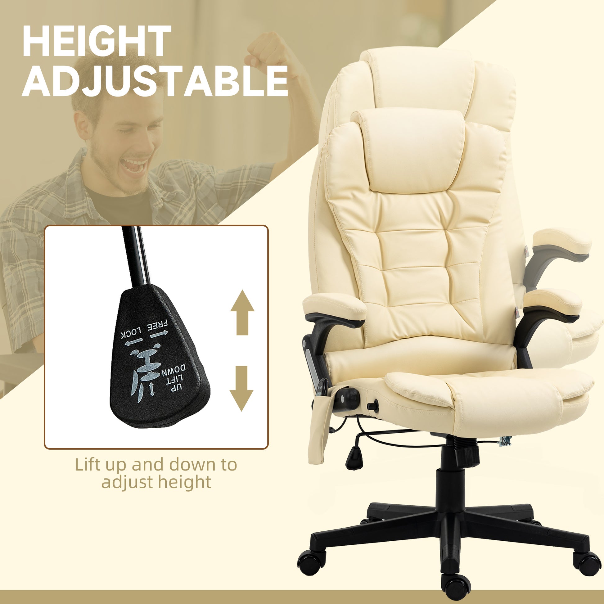 Massage Office Chair Heated Ergonomic Beige-DECOROLALA