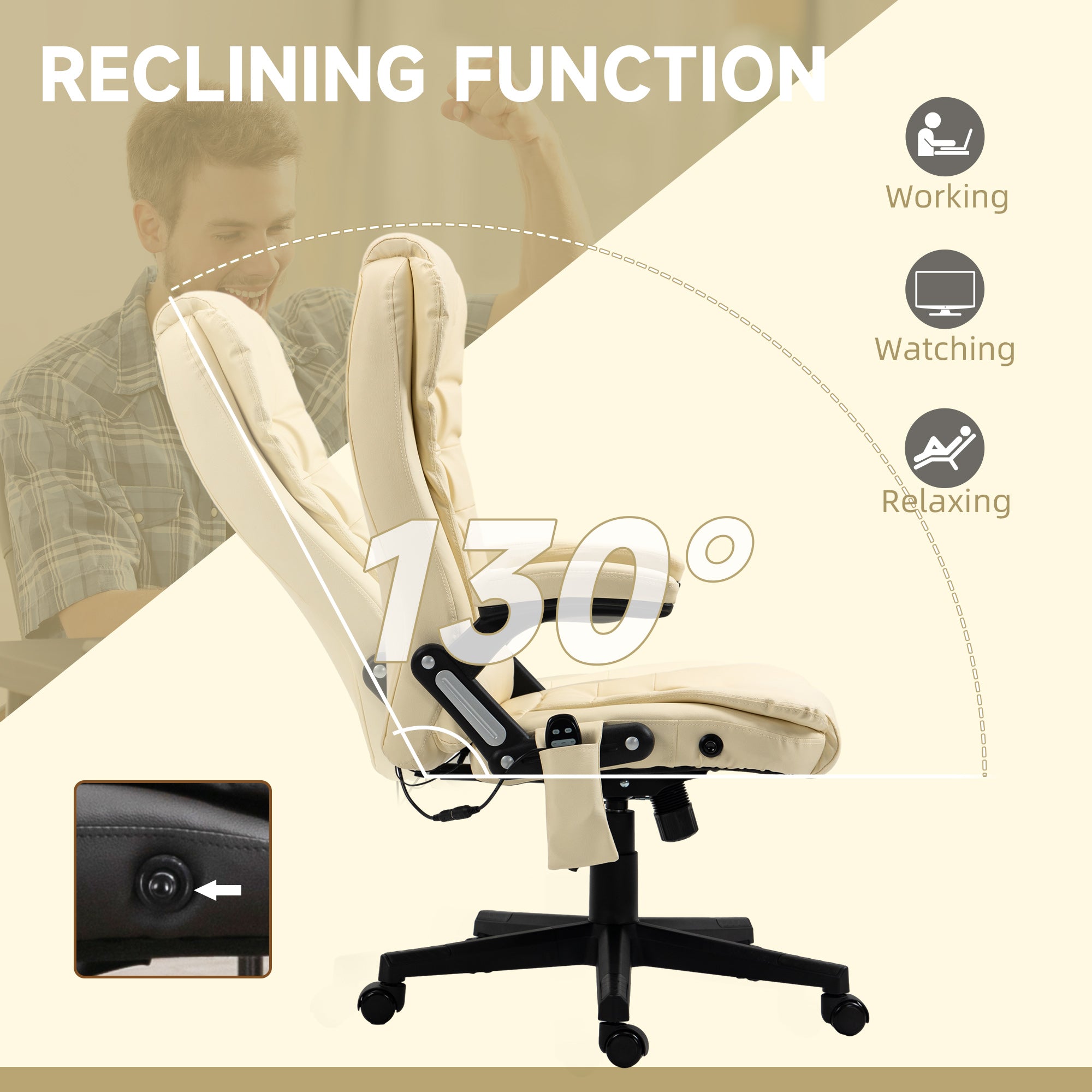 Massage Office Chair Heated Ergonomic Beige-DECOROLALA