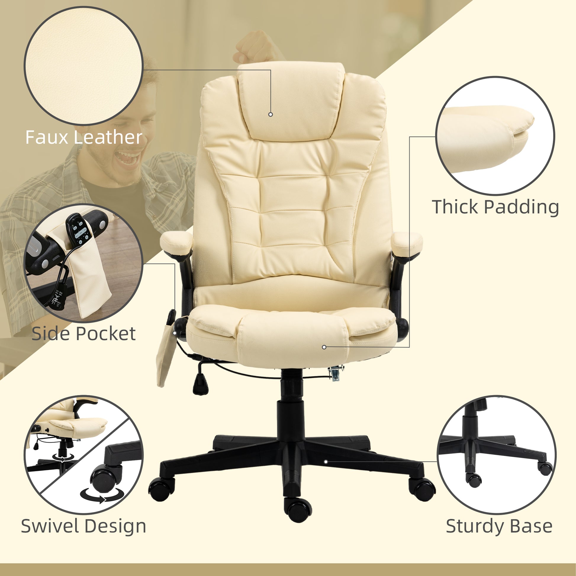 Massage Office Chair Heated Ergonomic Beige-DECOROLALA