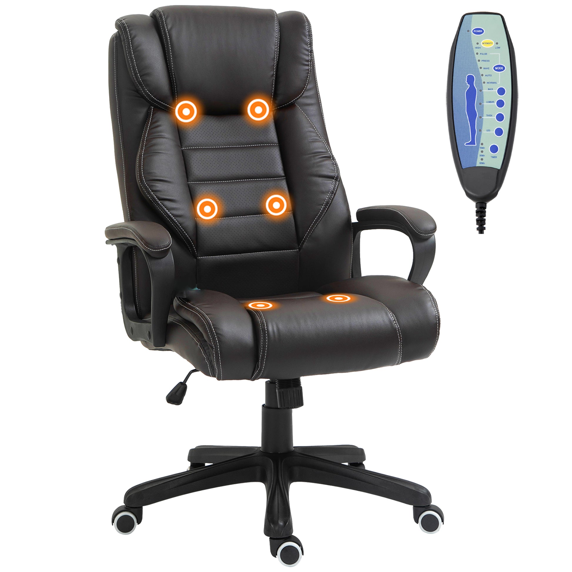Massage Office Chair, High Back Executive Office Chair with 6-Point Vibration, Timer, Adjustable Height, Swivel Seat and Rocking Function, Brown-Office Products > Office Furniture > Office Chairs > Massage Chairs-DECOROLALA