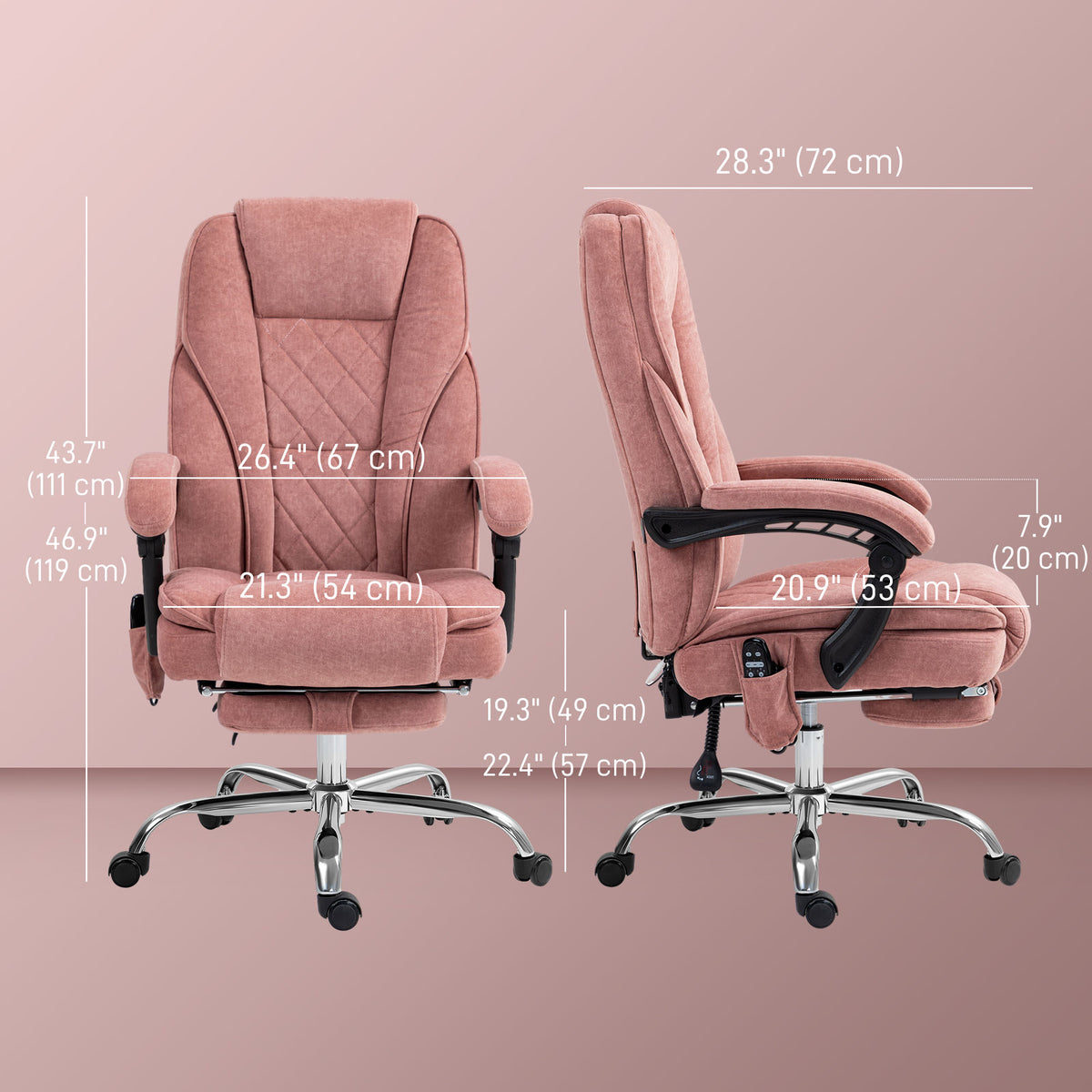 Massage Office Chair - Pink Velvet Reclining with Footrest-Office Products > Office Furniture > Office Chairs > Massage Chairs-DECOROLALA