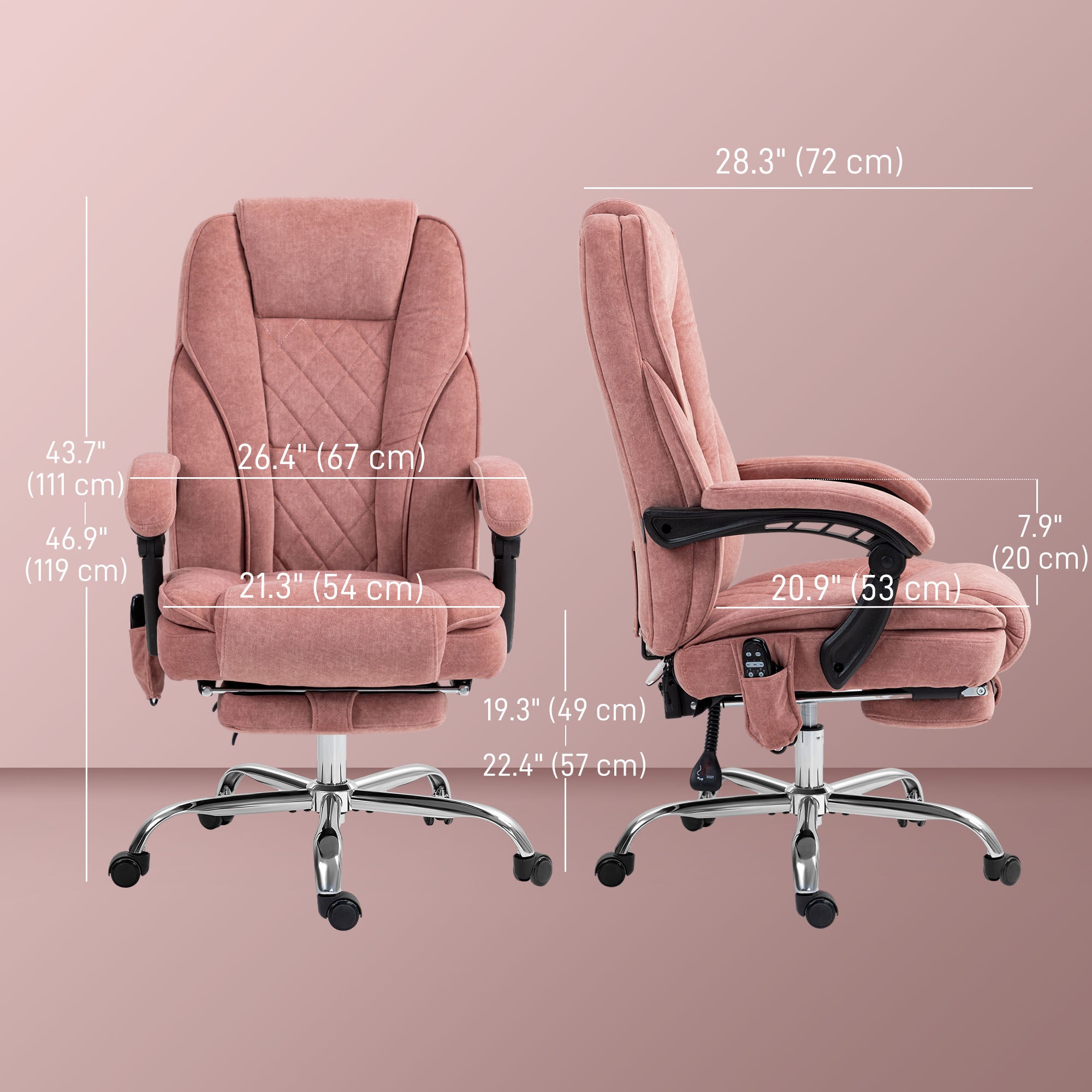 Massage Office Chair - Pink Velvet Reclining with Footrest-Office Products > Office Furniture > Office Chairs > Massage Chairs-DECOROLALA