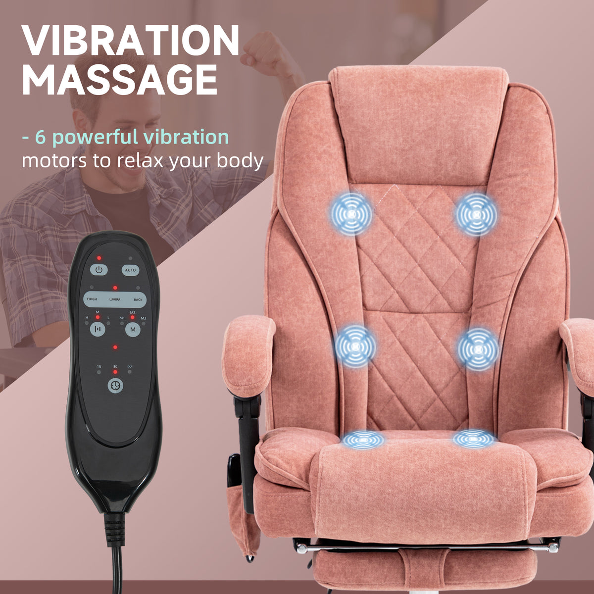 Massage Office Chair - Pink Velvet Reclining with Footrest-Office Products > Office Furniture > Office Chairs > Massage Chairs-DECOROLALA