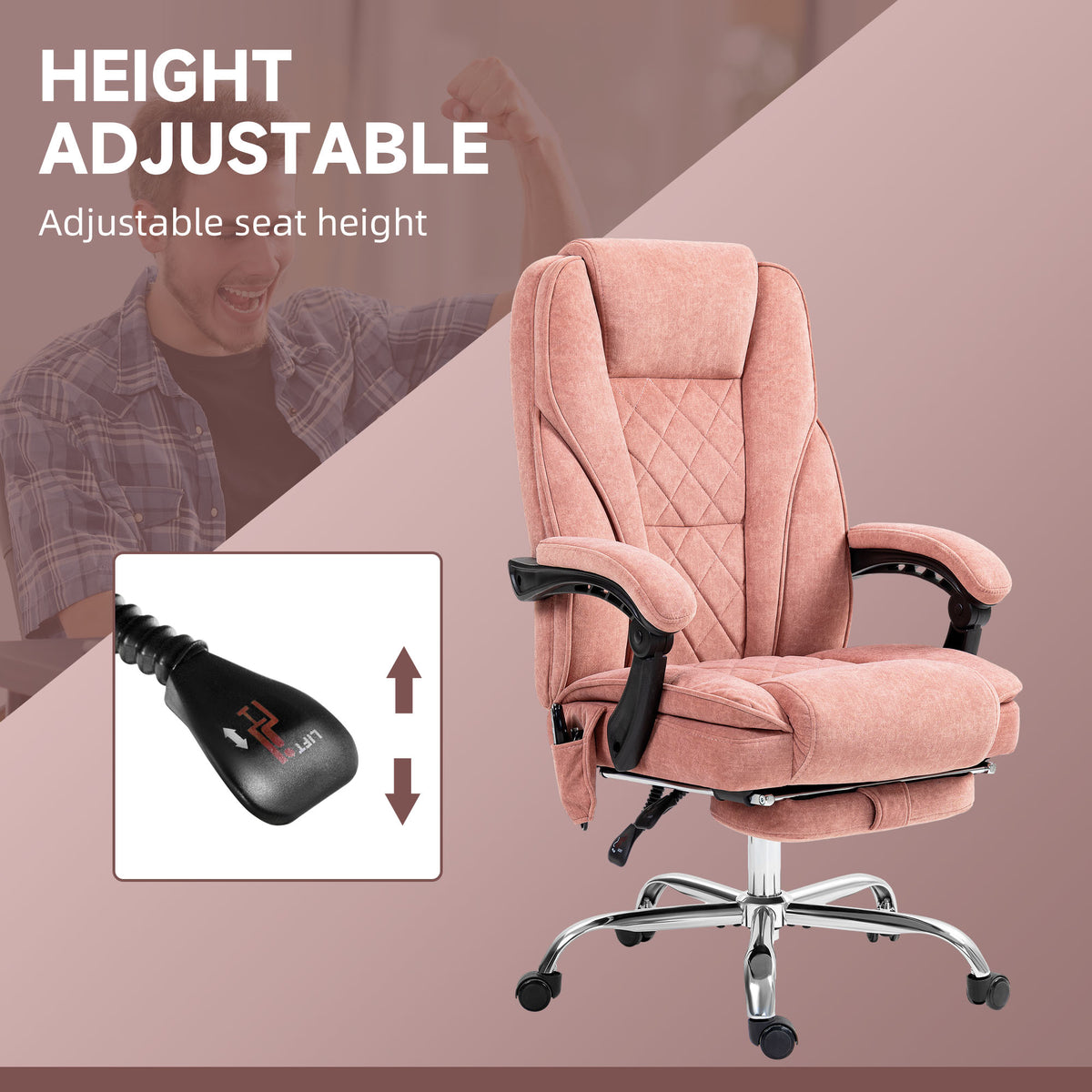 Massage Office Chair - Pink Velvet Reclining with Footrest-Office Products > Office Furniture > Office Chairs > Massage Chairs-DECOROLALA