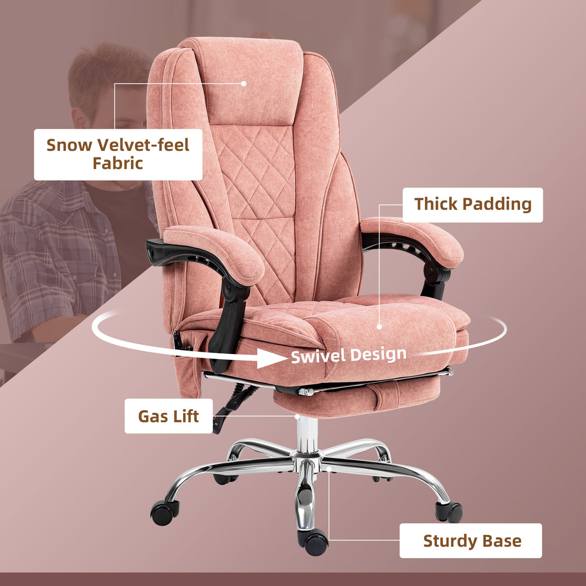 Massage Office Chair - Pink Velvet Reclining with Footrest-Office Products > Office Furniture > Office Chairs > Massage Chairs-DECOROLALA