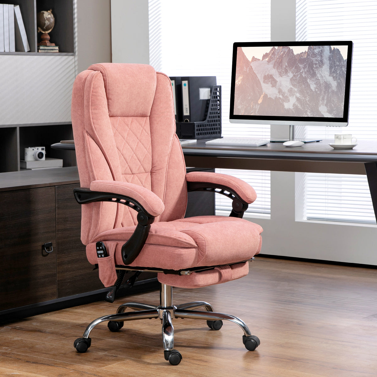 Massage Office Chair - Pink Velvet Reclining with Footrest-Office Products > Office Furniture > Office Chairs > Massage Chairs-DECOROLALA
