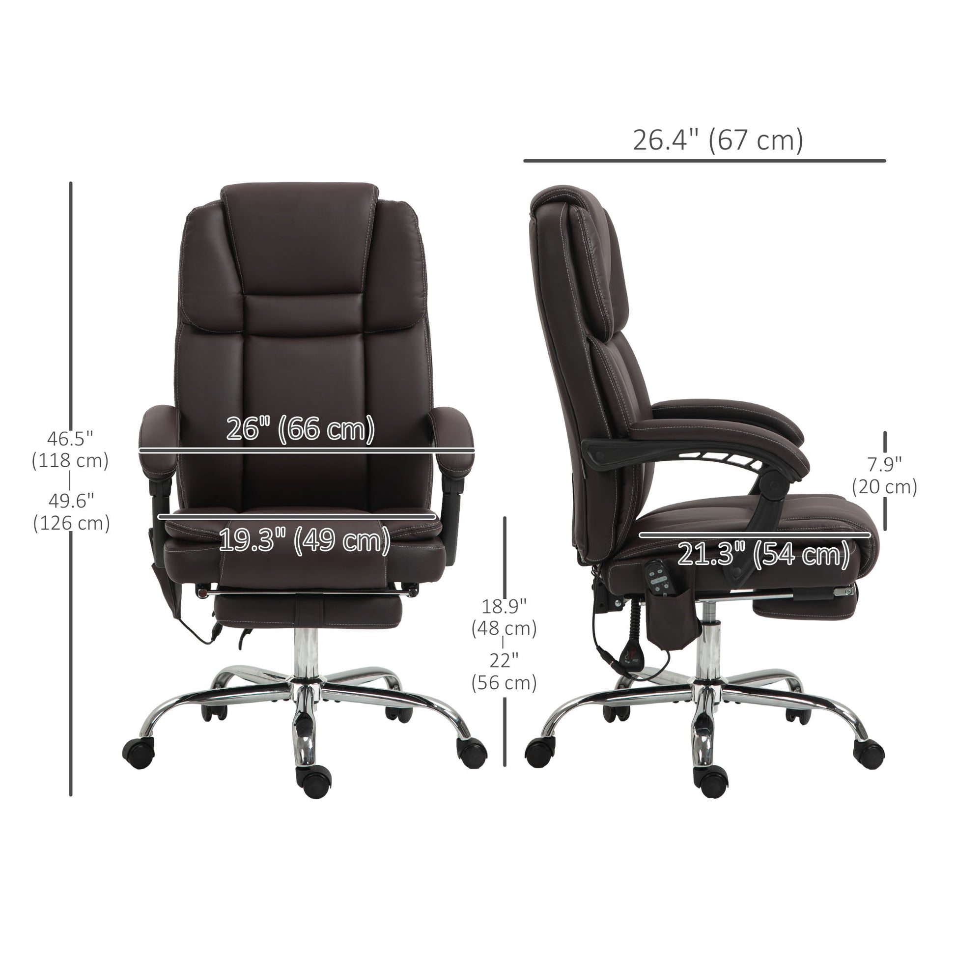 Massage Office Chair - Reclining PU Leather Dark Brown-DECOROLALA
