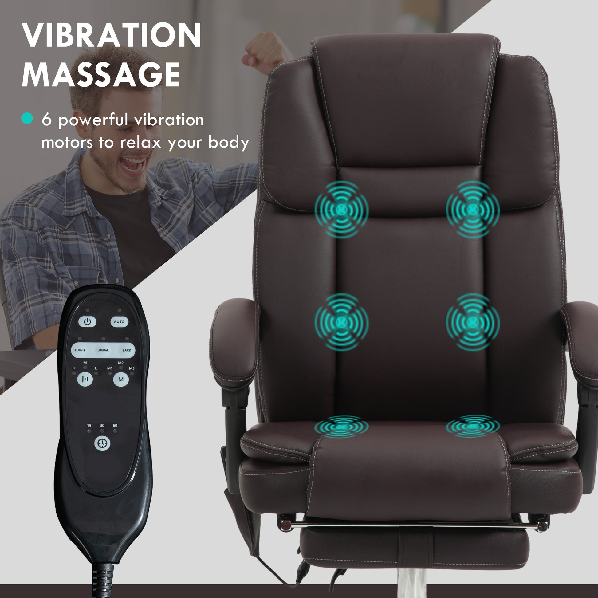 Massage Office Chair - Reclining PU Leather Dark Brown-DECOROLALA