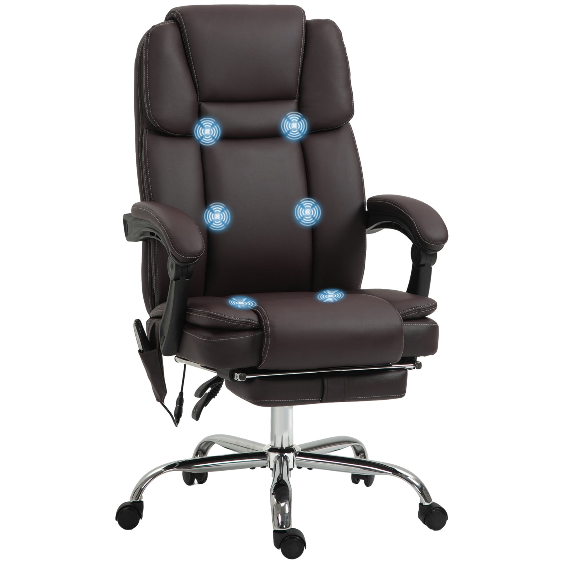 Massage Office Chair - Reclining PU Leather Dark Brown-DECOROLALA