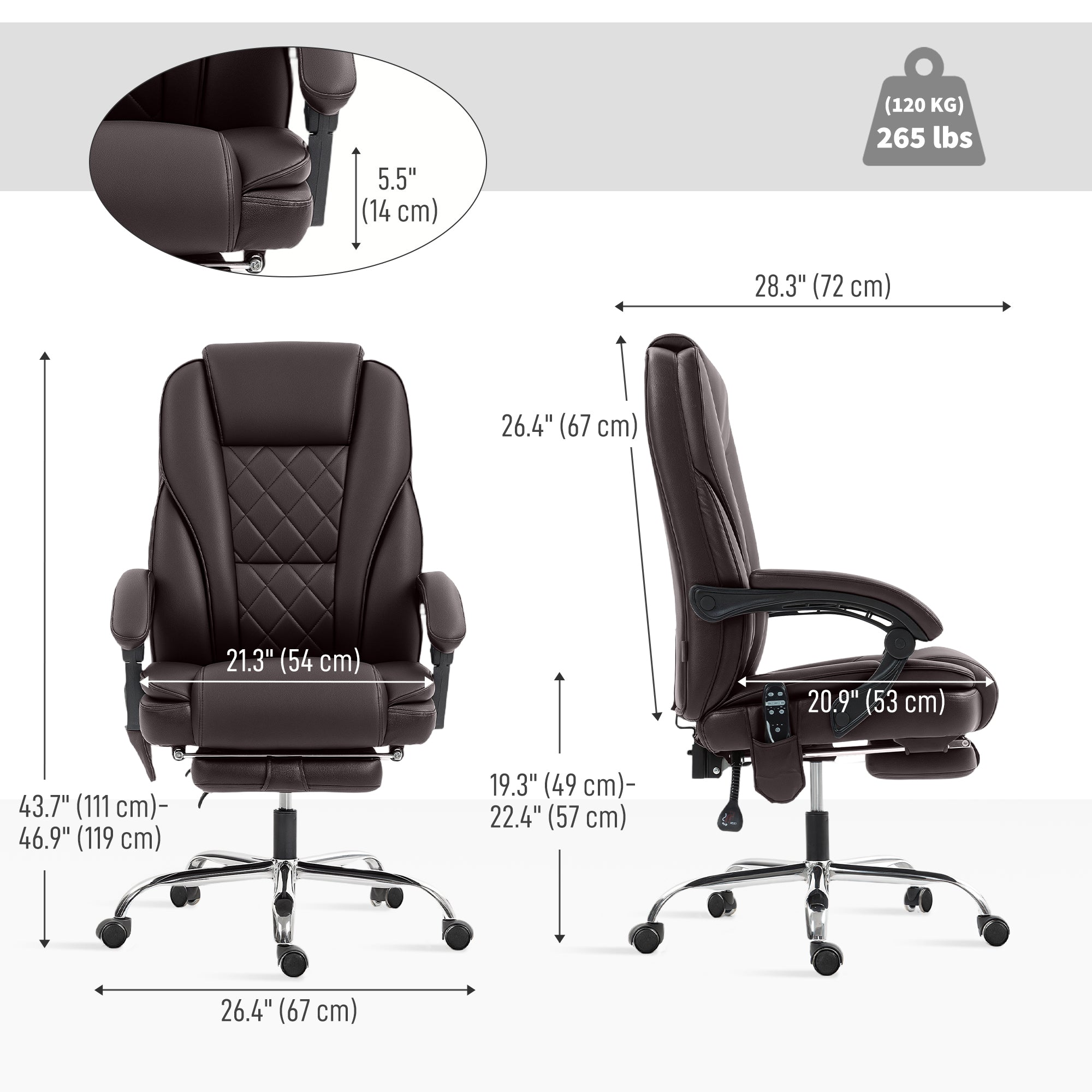 Massage Office Chair - Reclining with Footrest, Dark Brown-DECOROLALA