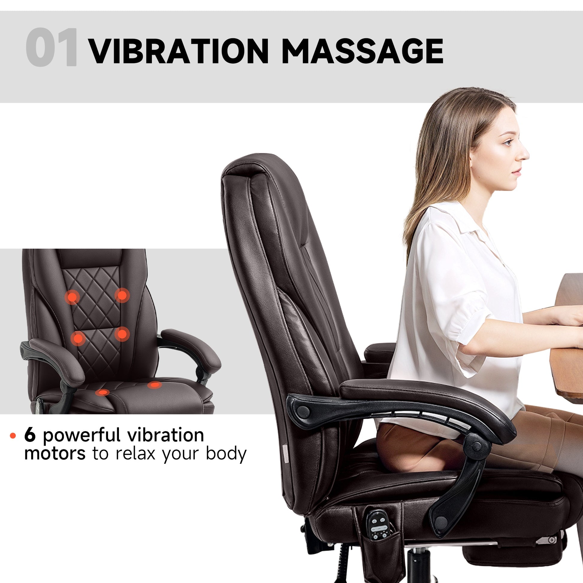 Massage Office Chair - Reclining with Footrest, Dark Brown-DECOROLALA