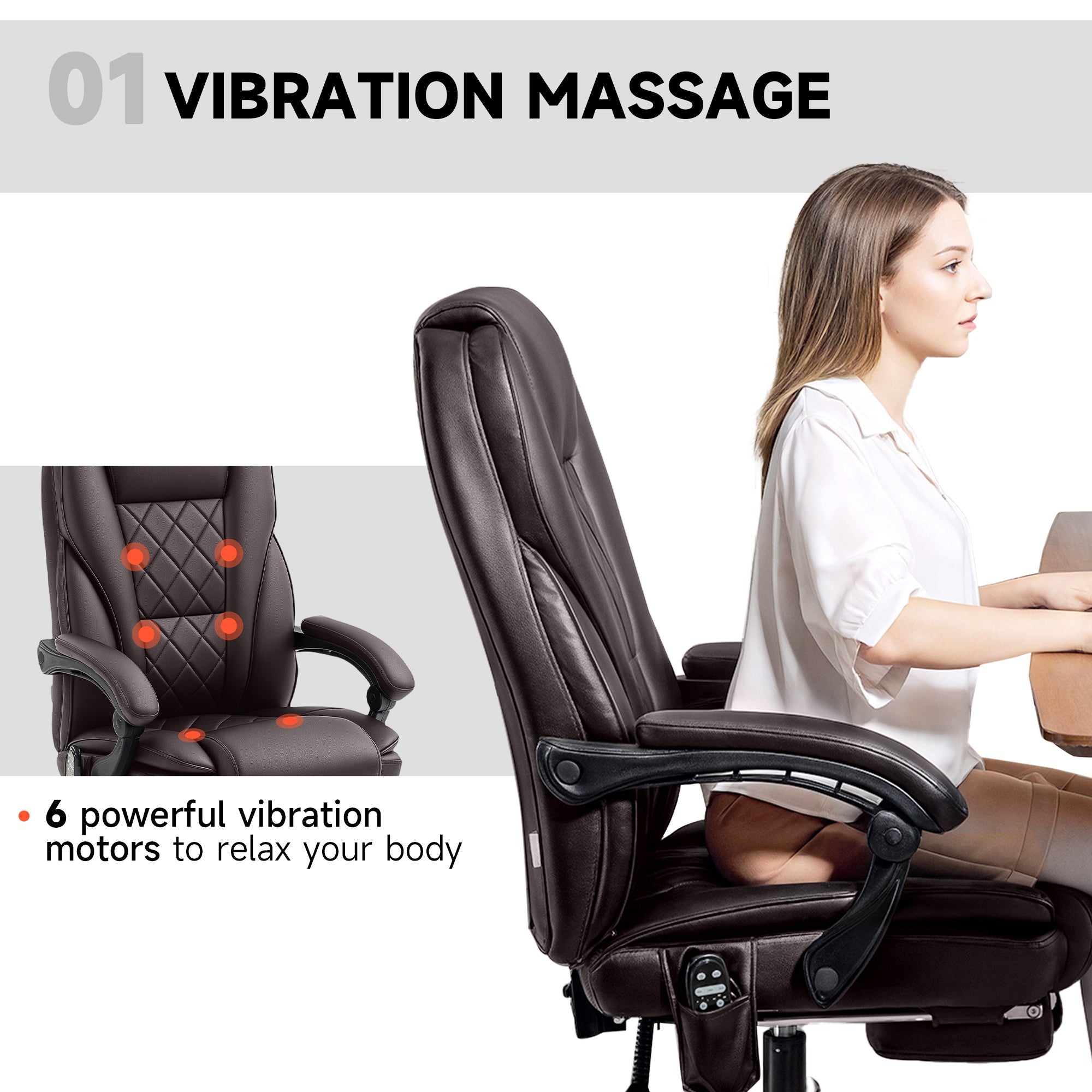 Massage Office Chair - Reclining with Footrest, Dark Brown-DECOROLALA