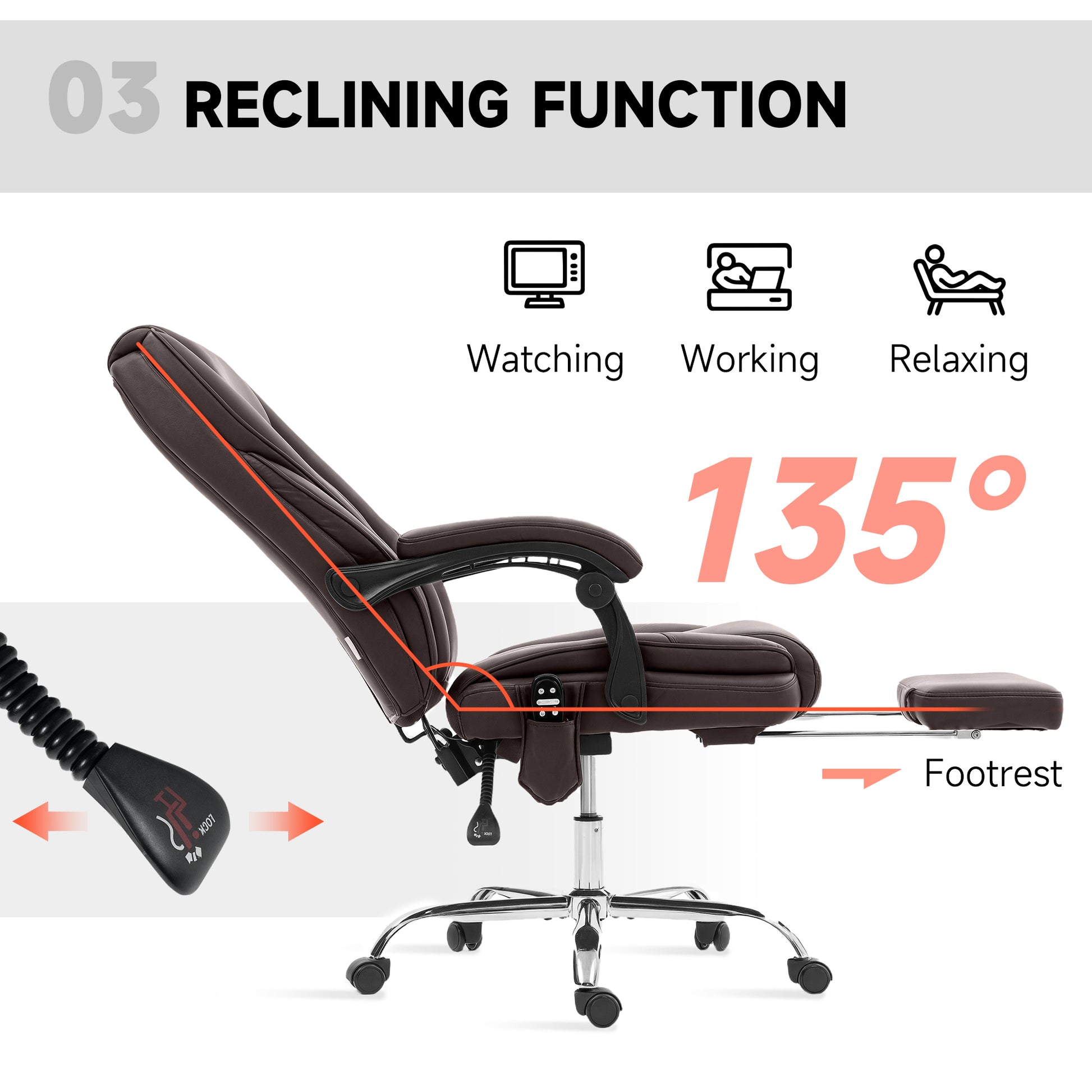 Massage Office Chair - Reclining with Footrest, Dark Brown-DECOROLALA
