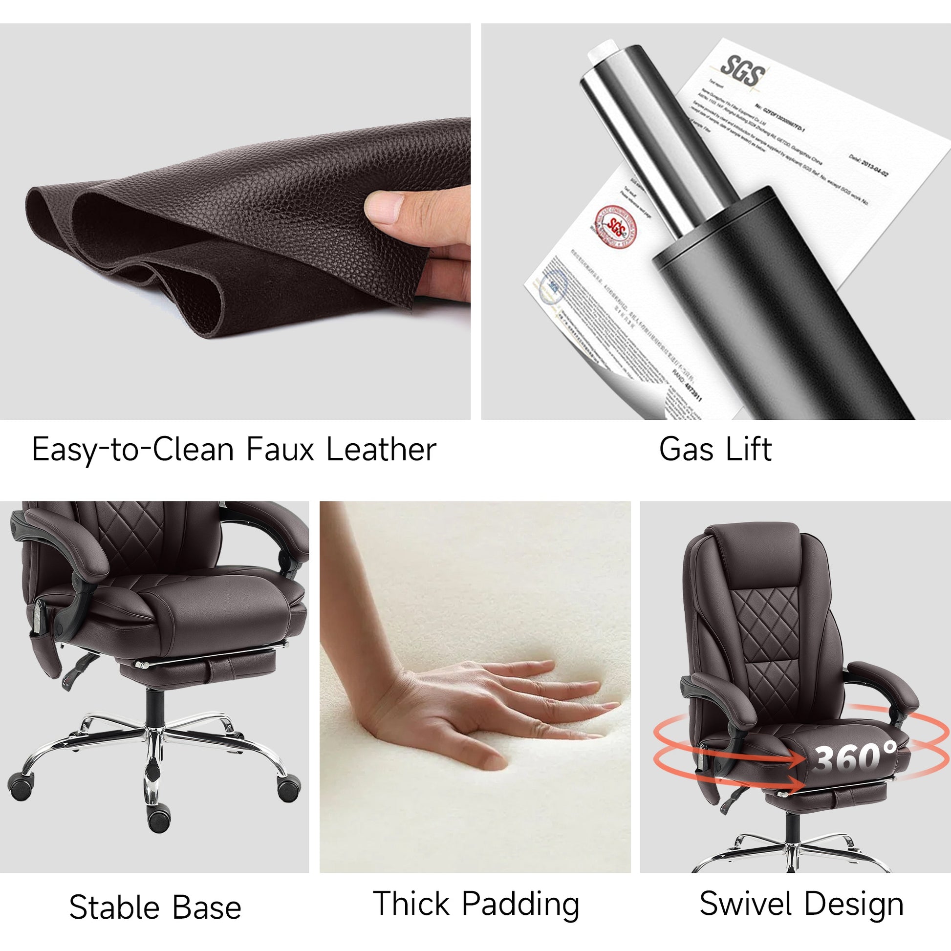 Massage Office Chair - Reclining with Footrest, Dark Brown-DECOROLALA