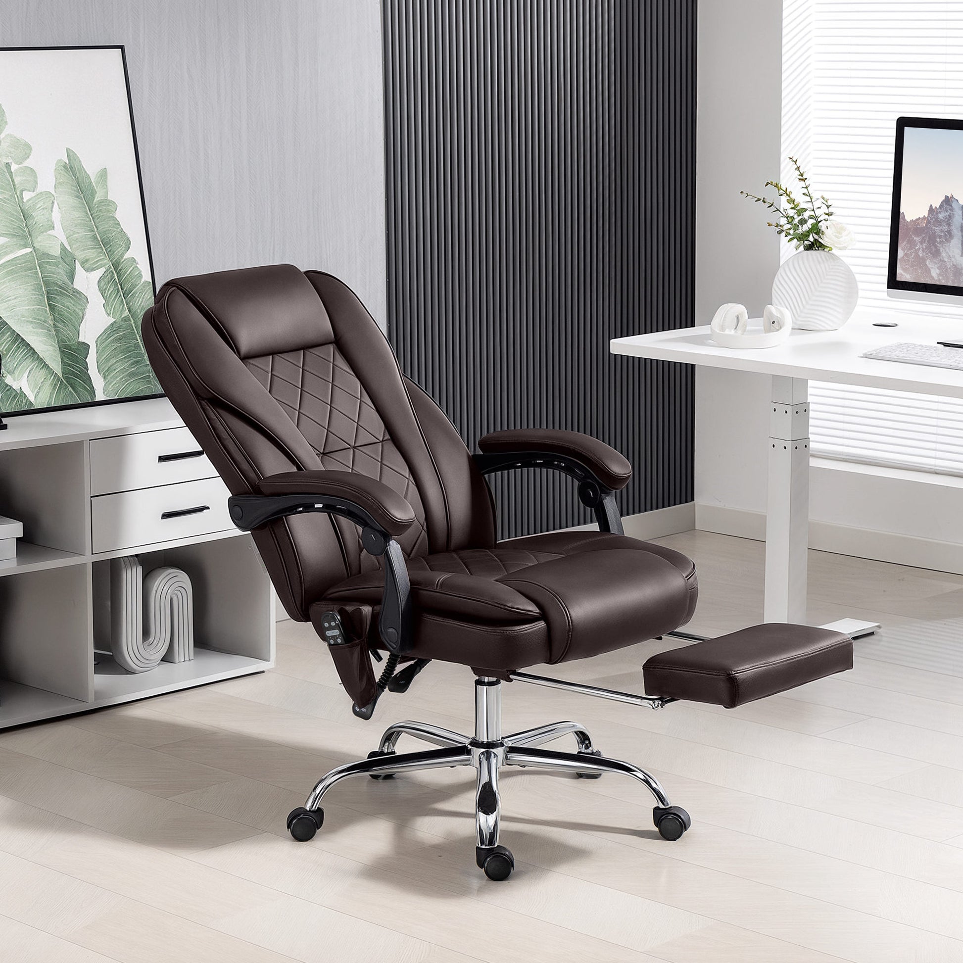 Massage Office Chair - Reclining with Footrest, Dark Brown-DECOROLALA