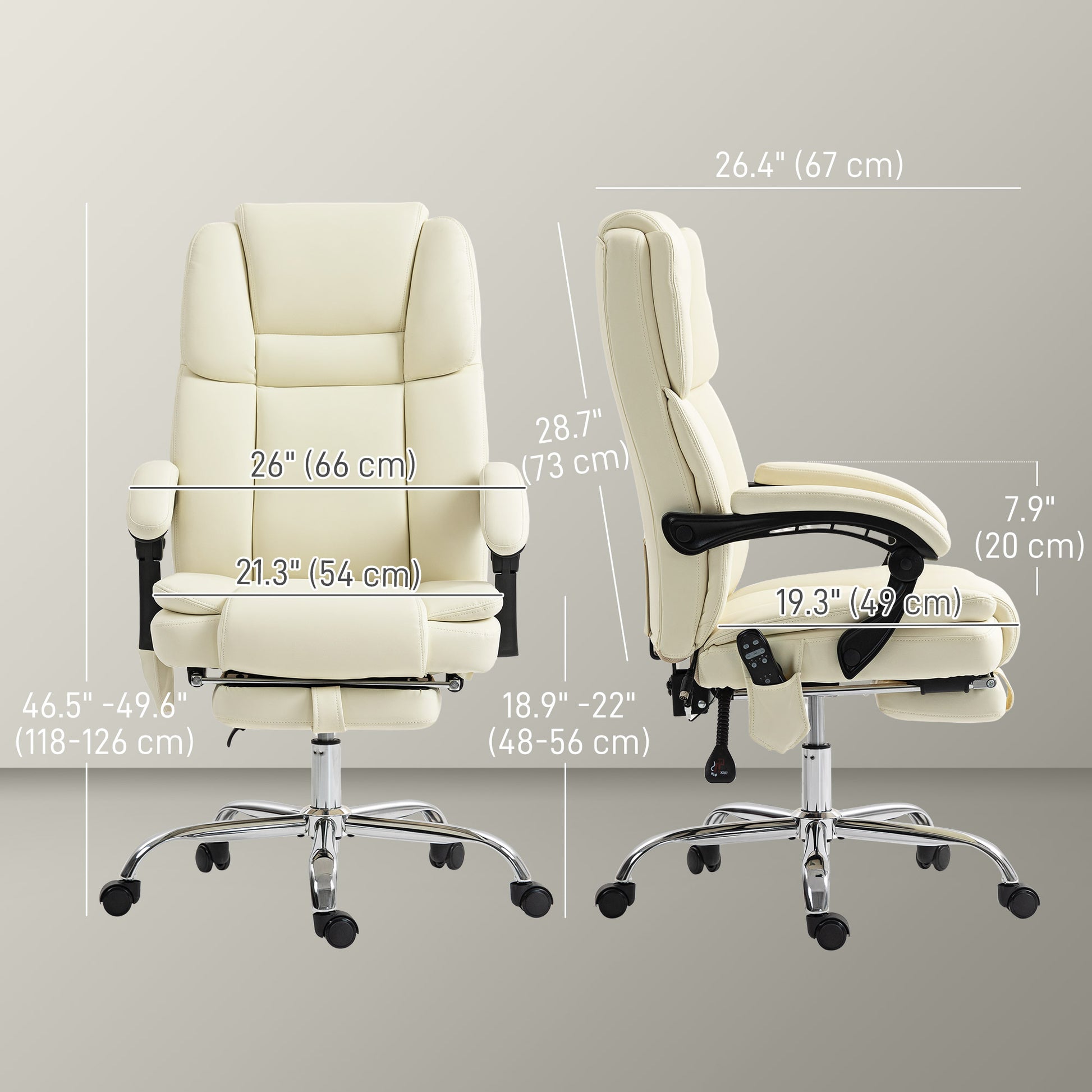 Massage Office Chair - White Reclining PU Leather High Back-DECOROLALA
