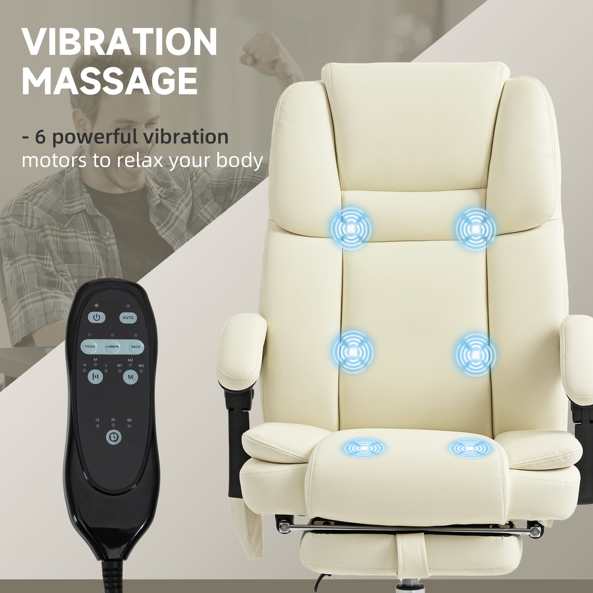 Massage Office Chair - White Reclining PU Leather High Back-DECOROLALA