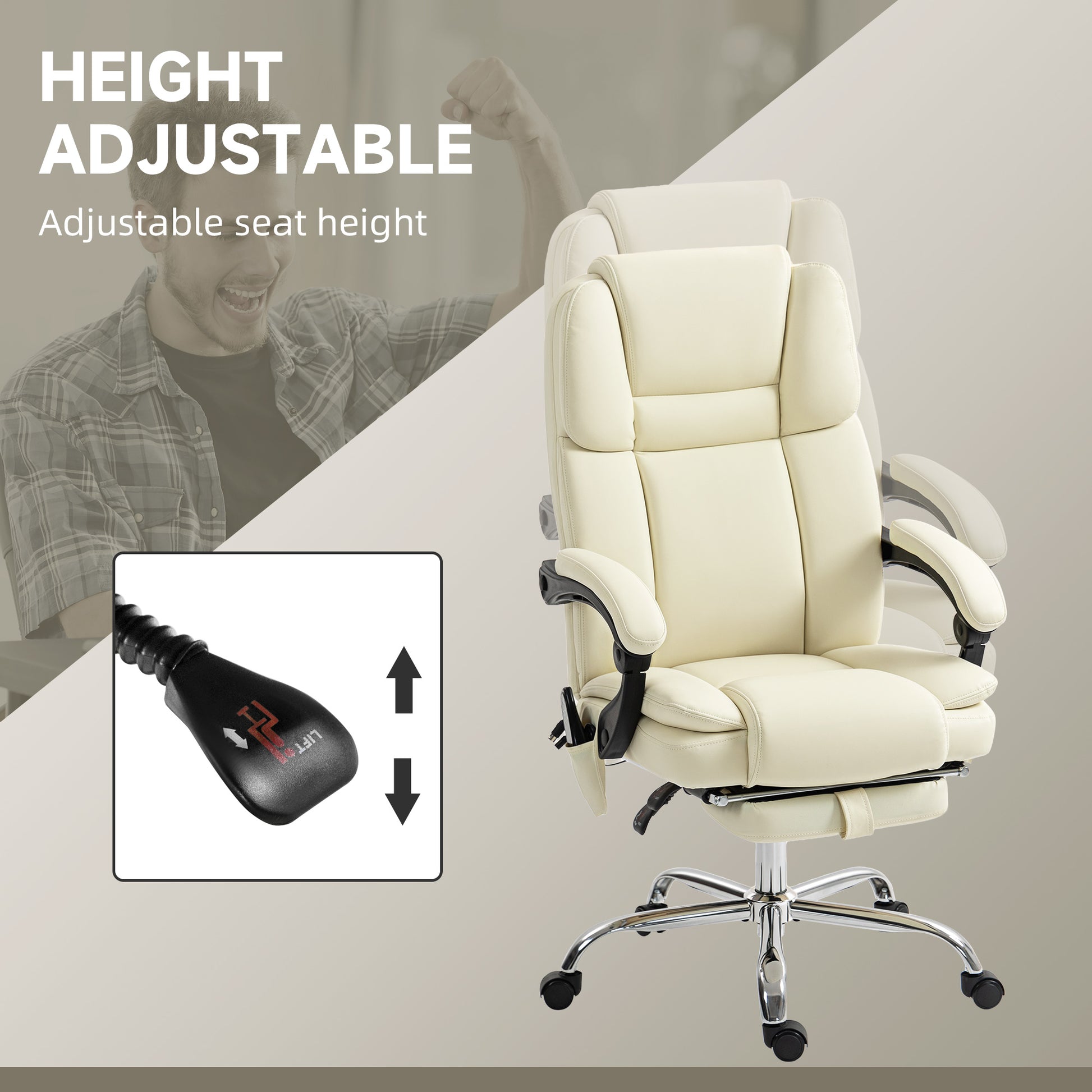 Massage Office Chair - White Reclining PU Leather High Back-DECOROLALA
