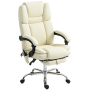 Massage Office Chair - White Reclining PU Leather High Back-DECOROLALA