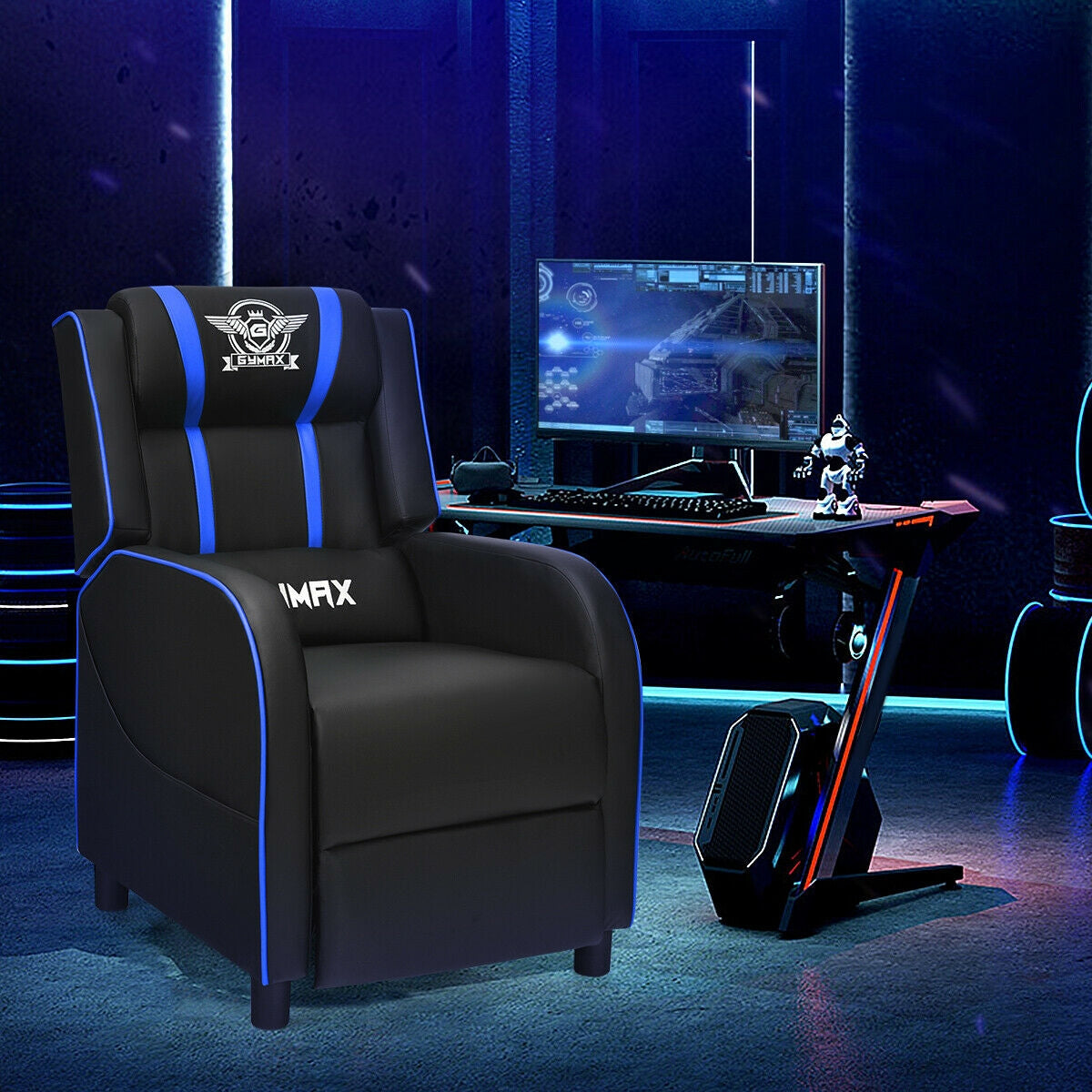 Massage Racing Gaming Single Recliner Chair-Blue-Gaming Chairs-DECOROLALA