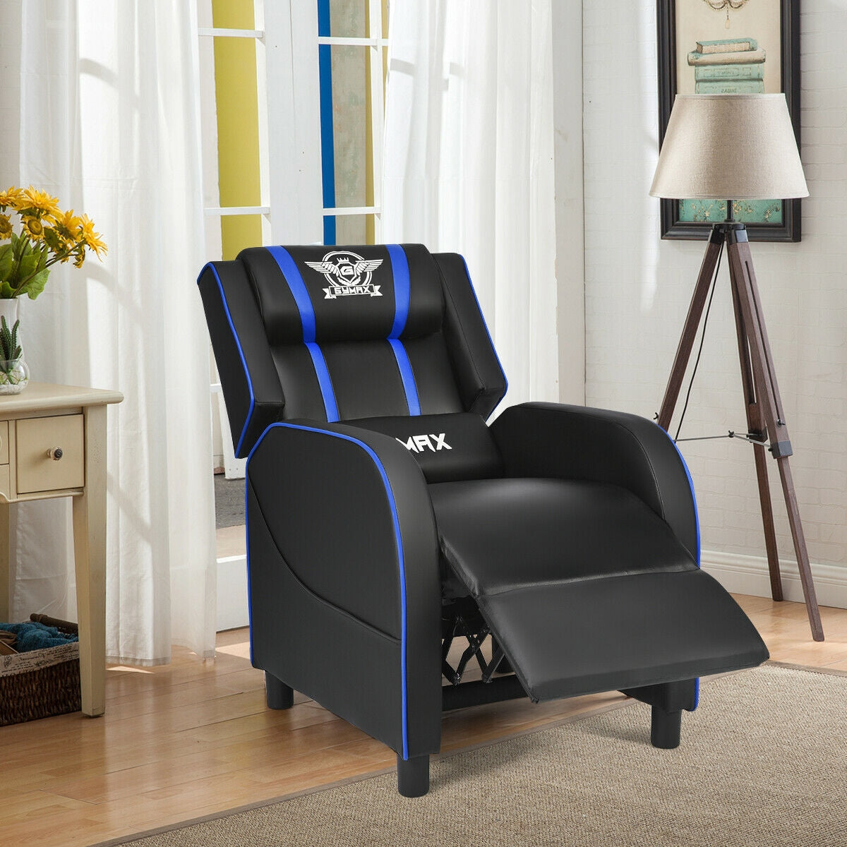 Massage Racing Gaming Single Recliner Chair-Blue-Gaming Chairs-DECOROLALA
