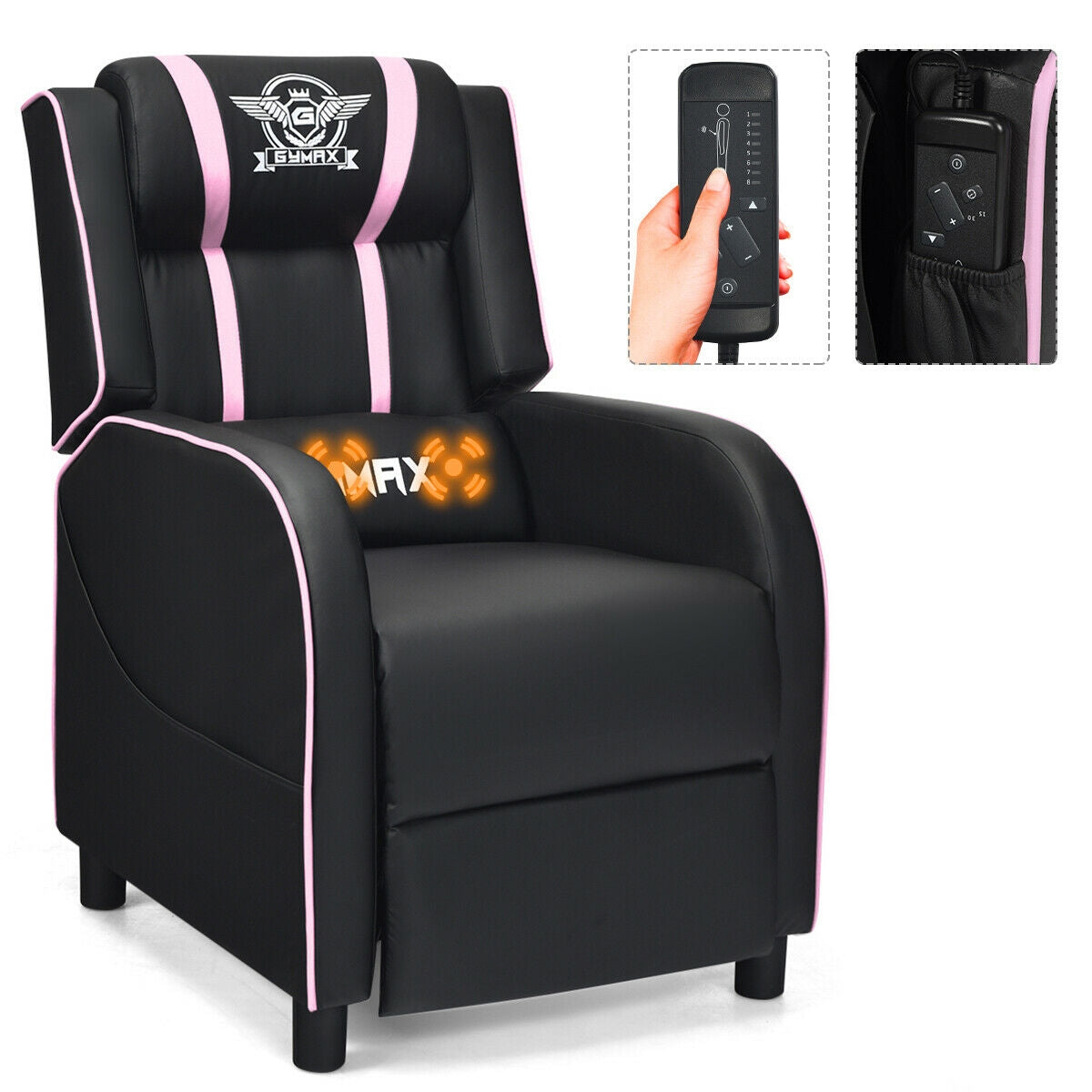 Massage Racing Gaming Single Recliner Chair-Pink-Gaming Chairs-DECOROLALA