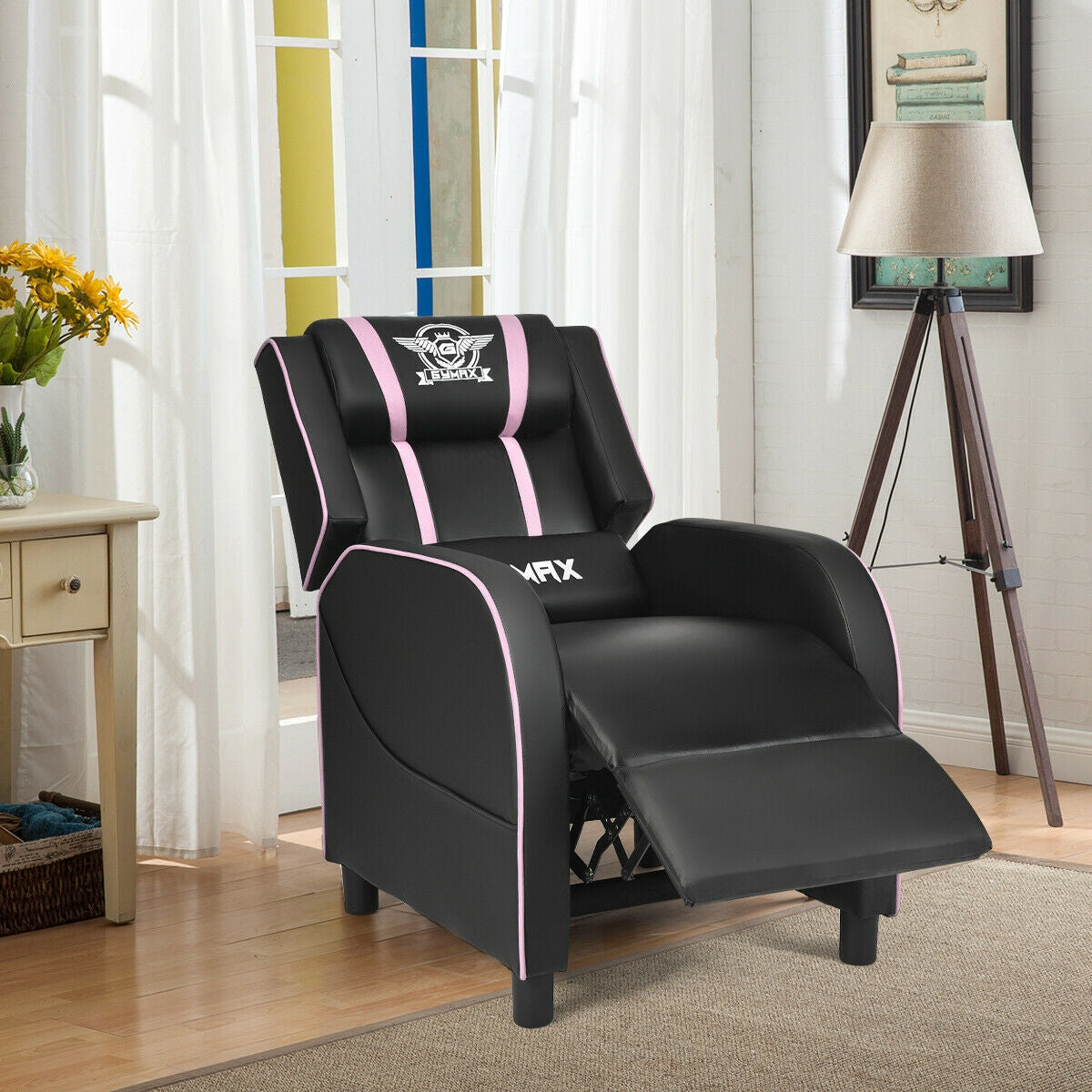 Massage Racing Gaming Single Recliner Chair-Pink-Gaming Chairs-DECOROLALA