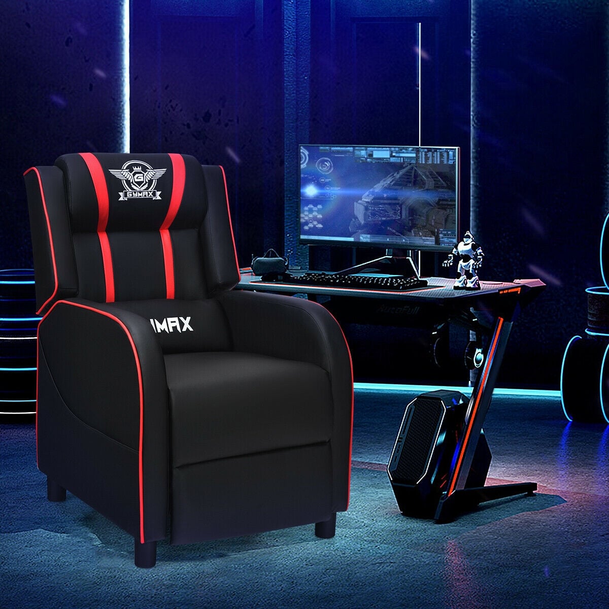 Massage Racing Gaming Single Recliner Chair-Red-Gaming Chairs-DECOROLALA