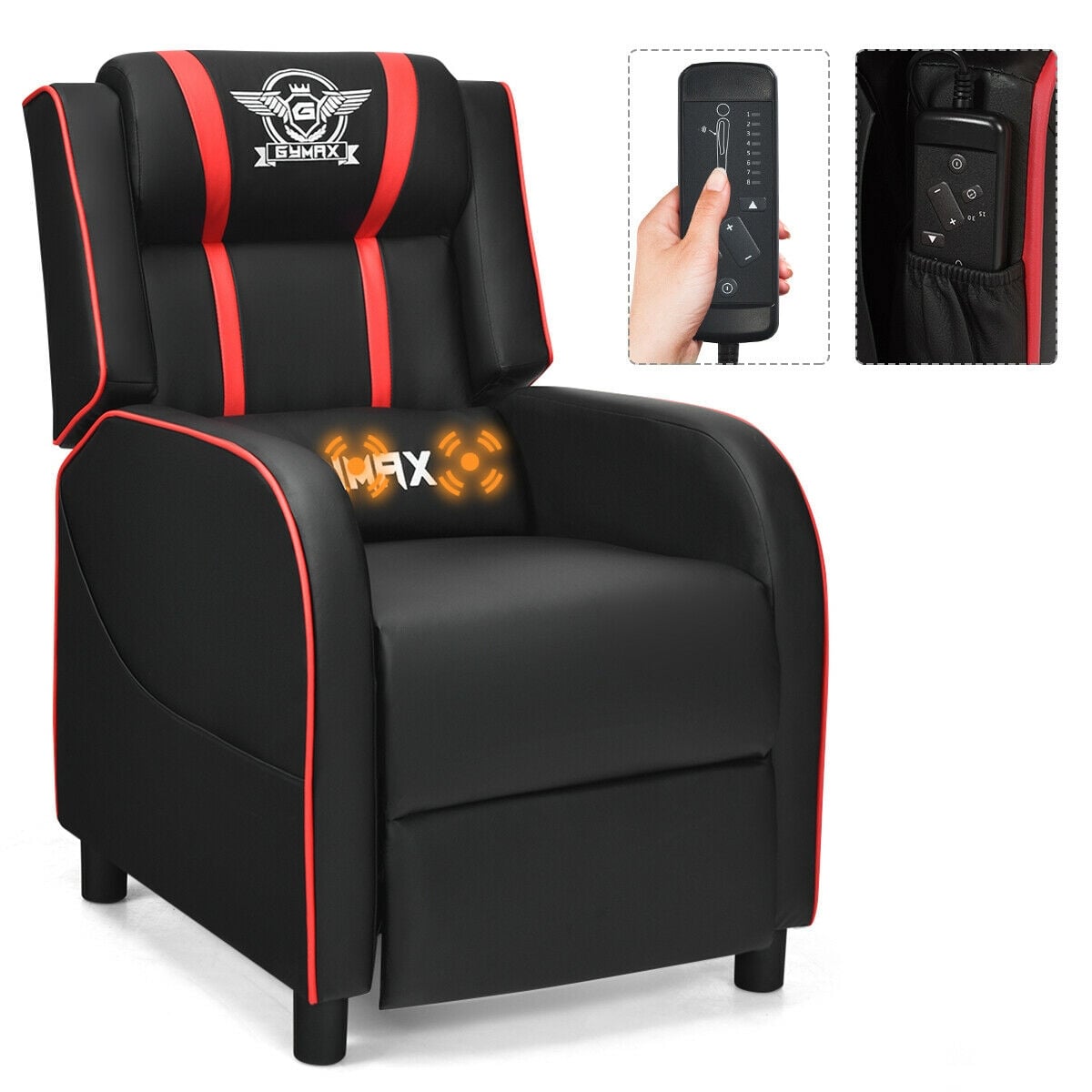 Massage Racing Gaming Single Recliner Chair-Red-Gaming Chairs-DECOROLALA