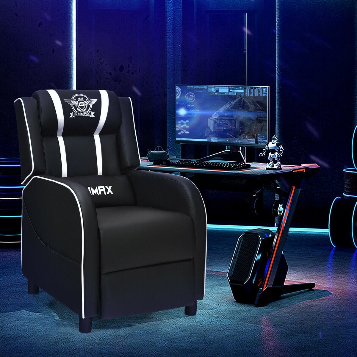 Massage Racing Gaming Single Recliner Chair-White-Gaming Chairs-DECOROLALA